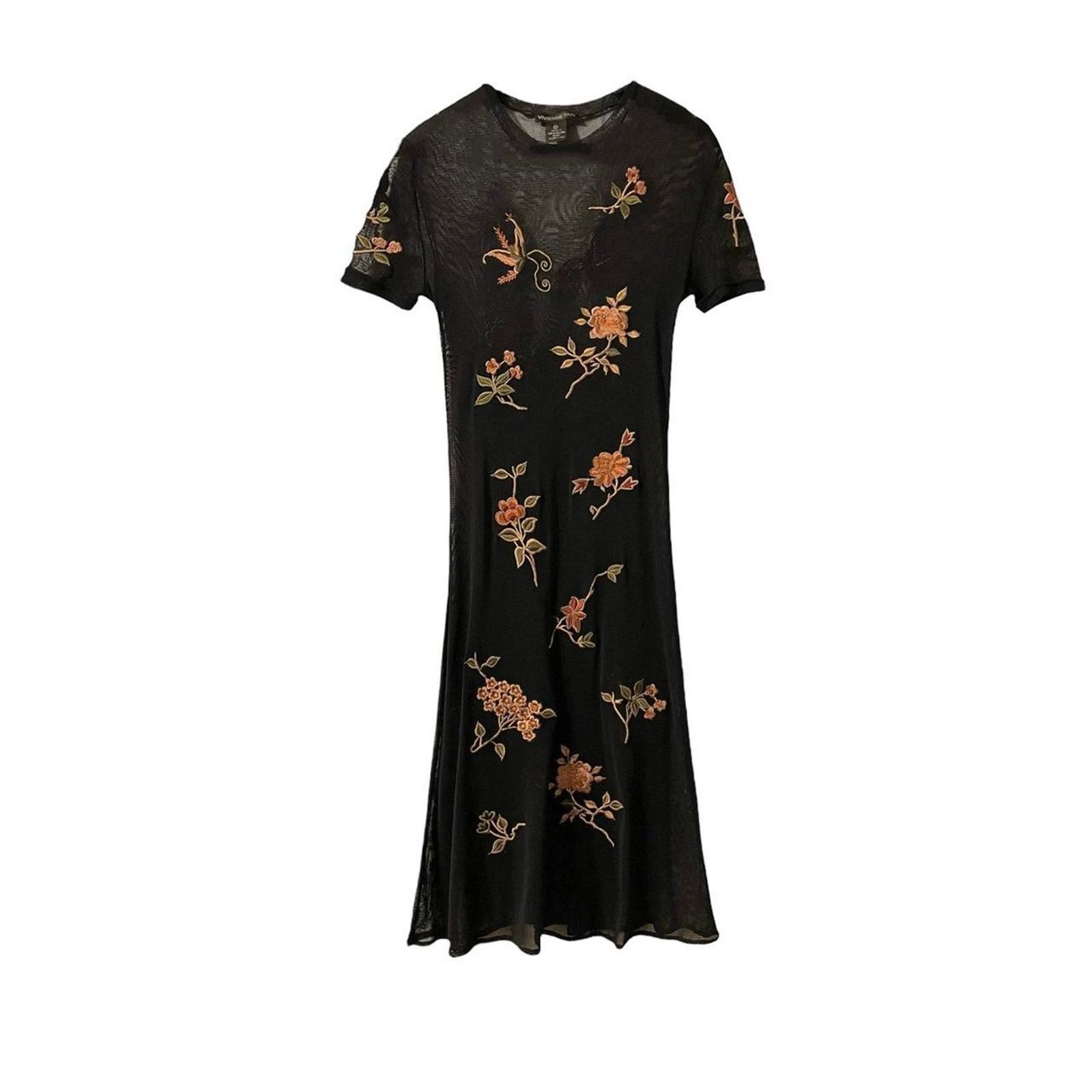 Vivienne Tam RARE VTG 90s Y2K Vivienne Tam black micro mesh floral dress Size XS / US 0-2 / IT 36-38 - 3 Thumbnail