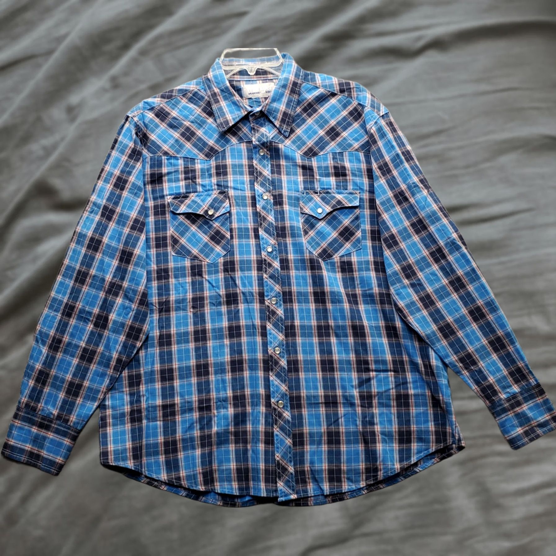 Wrangler Wrangler Wrancher Mens Western Shirt Mult Plaid Chest Pocket Snap Collar XL Size US XL / EU 56 / 4 - 1 Thumbnail
