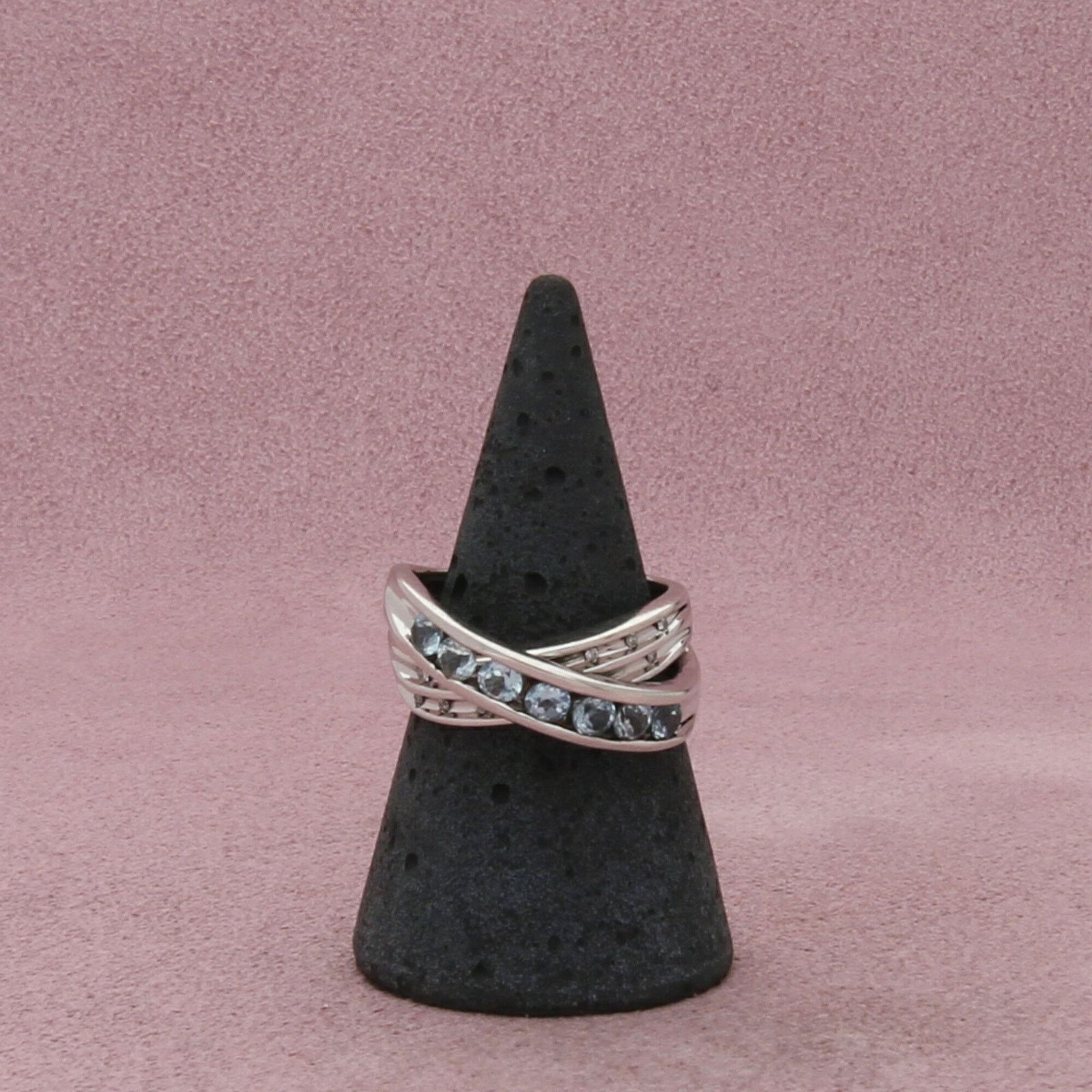 Sterling Silver sterling silver diamond & blue topaz crossover ring 7.25 Size ONE SIZE - 3 Thumbnail