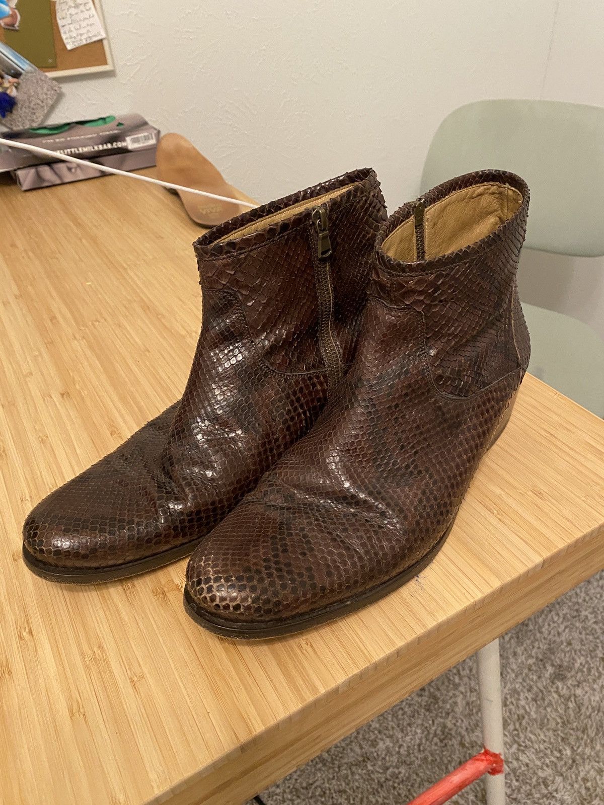 image of Billy Reid Half Zip Python Boots in Brown, Men's (Size 11)