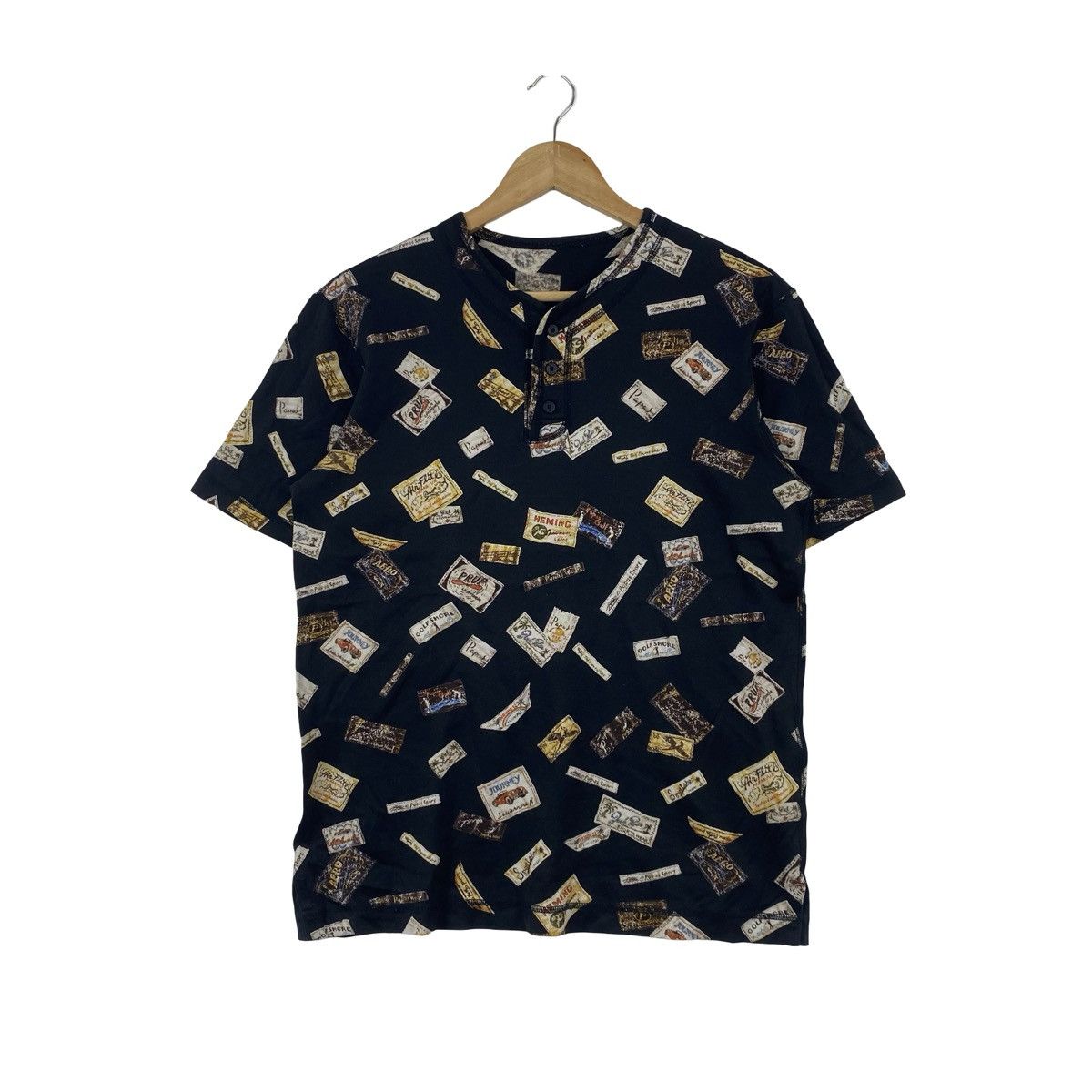 Vintage Vintage POSTAGE STAMP ALLOVER Print Henley Graphic Pattern Size US S / EU 44-46 / 1 - 1 Thumbnail