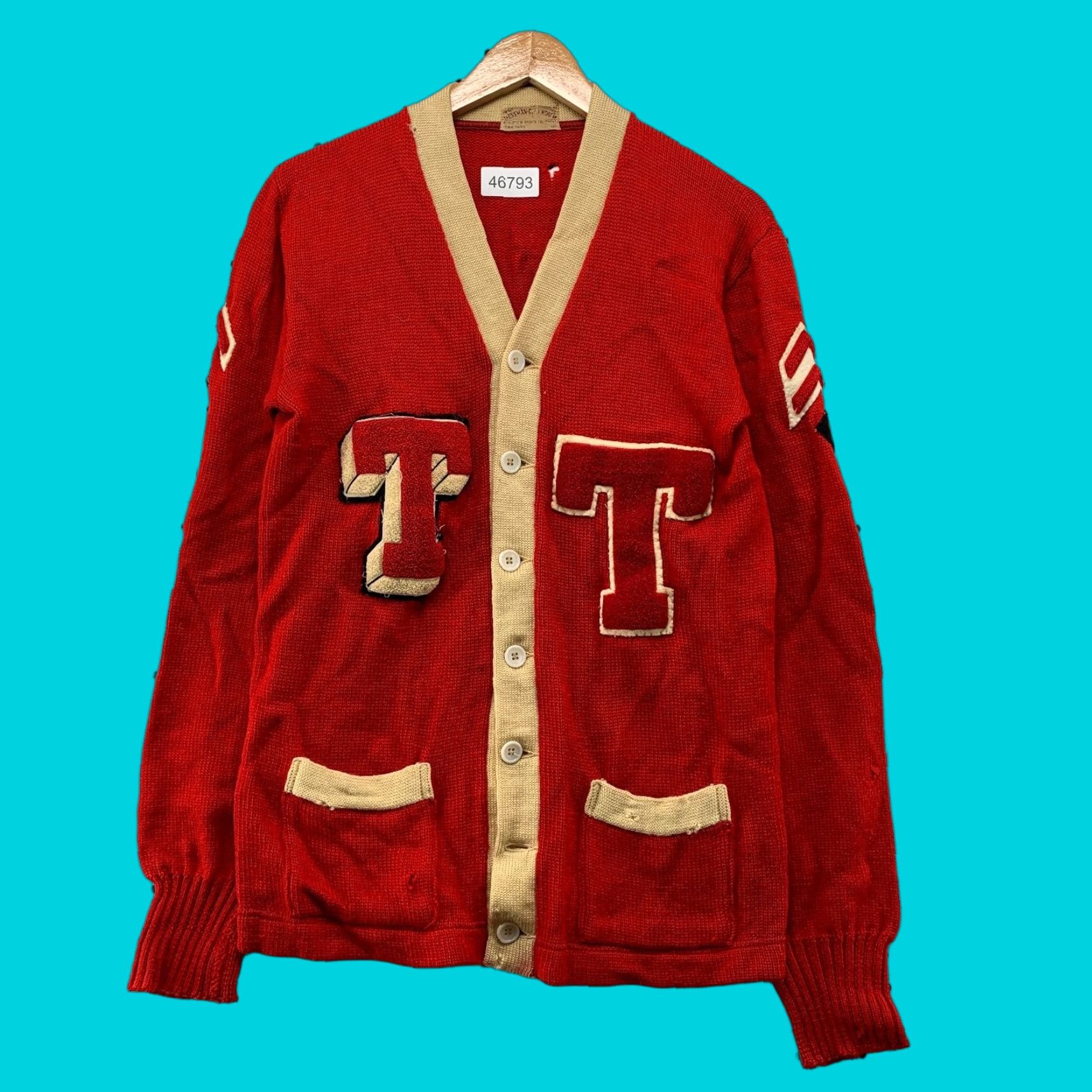 Vintage VINTAGE Wessman Cardigan Wool Letterman Mens M Red 40s Distressed Sweater Size US M / EU 48-50 / 2 - 1 Thumbnail