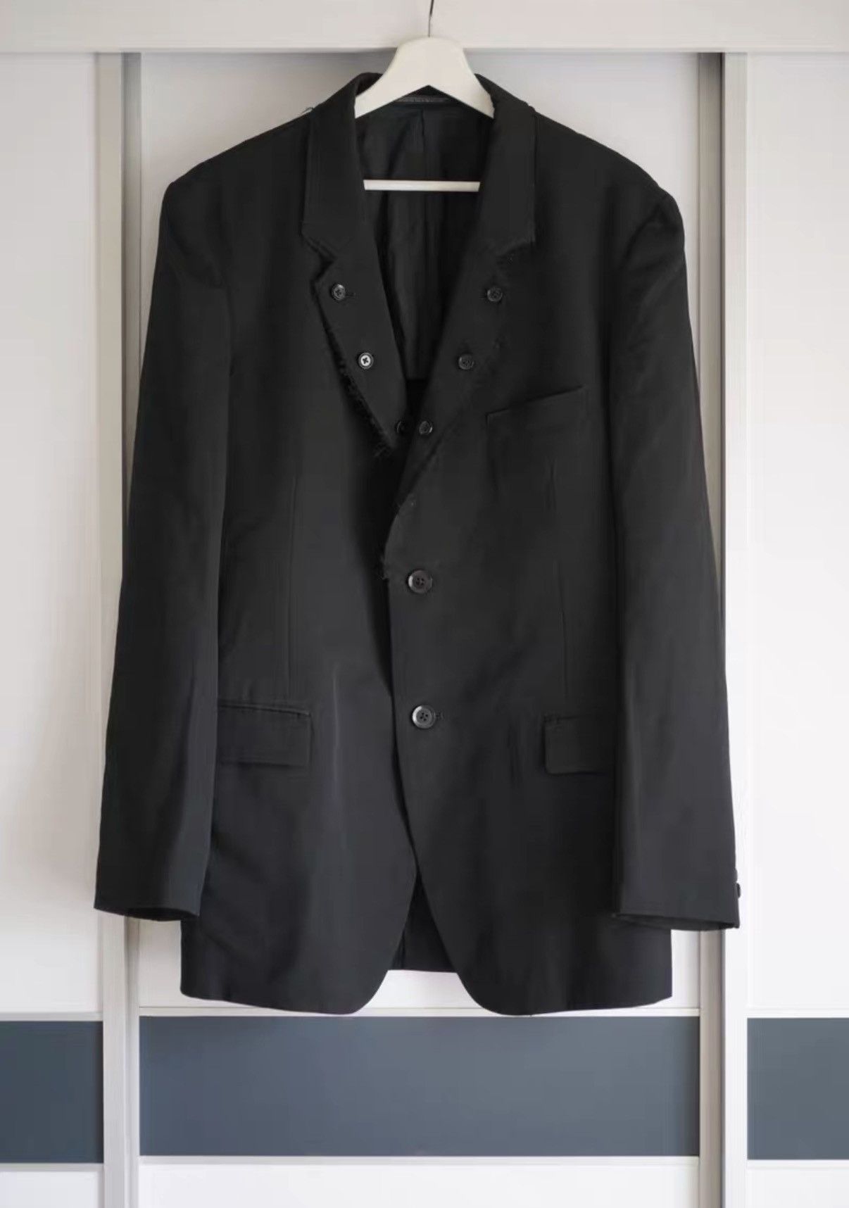 Yohji Yamamoto Yohji Yamamoto 11ss Silk Lapel Raw Edge Double Blazer K4 Size US XL / EU 56 / 4 - 1 Thumbnail