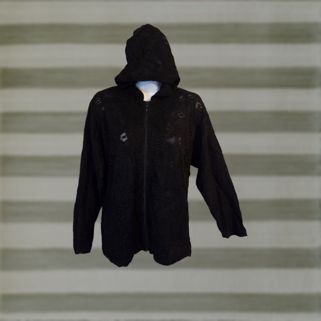 Vintage VINTAGE Chico's Design Black Lace Full Zip Hoodie Jacket Size 0 Small Size XS / US 0-2 / IT 36-38 - 1 Thumbnail
