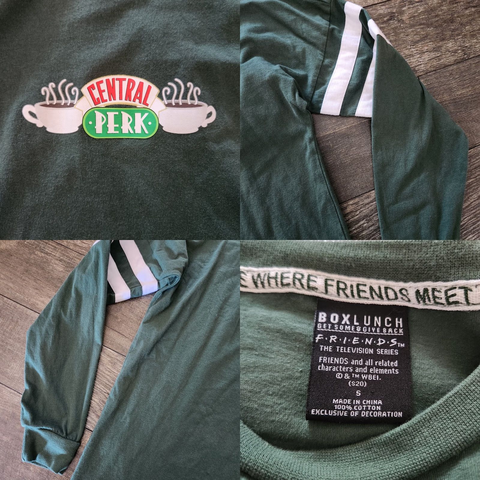 Vintage Friends Central Perk Long Sleeve T-Shirt Tee Size S Green Official Boxlunch Unisex Adults Crew Neck Logo Pattern Solid 2020s Vintage: No Size US S / EU 44-46 / 1 - 8 Thumbnail