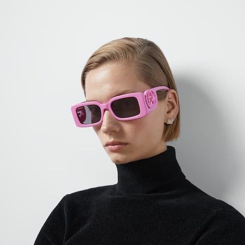 Gucci NEW Gucci GG1325S 006 Pink Grey Rectangle Unisex Sunglasses Size ONE SIZE - 10 Thumbnail