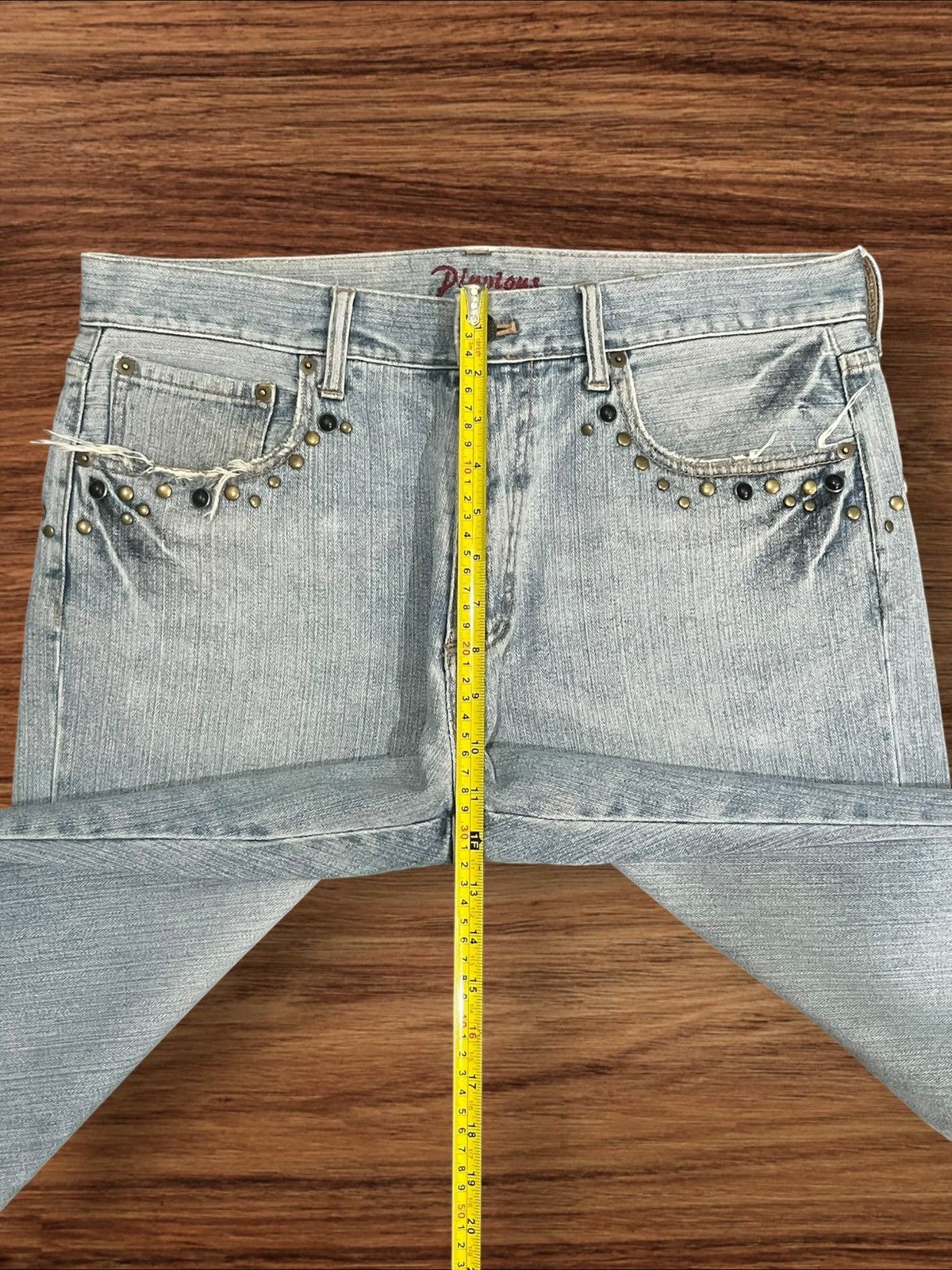 Le Grande Bleu (L.G.B.) ⚡️Sick⚡️Japanese Brand Pluvious Rhinestone Frayed Leg Jeans Size US 34 / EU 50 - 16 Thumbnail