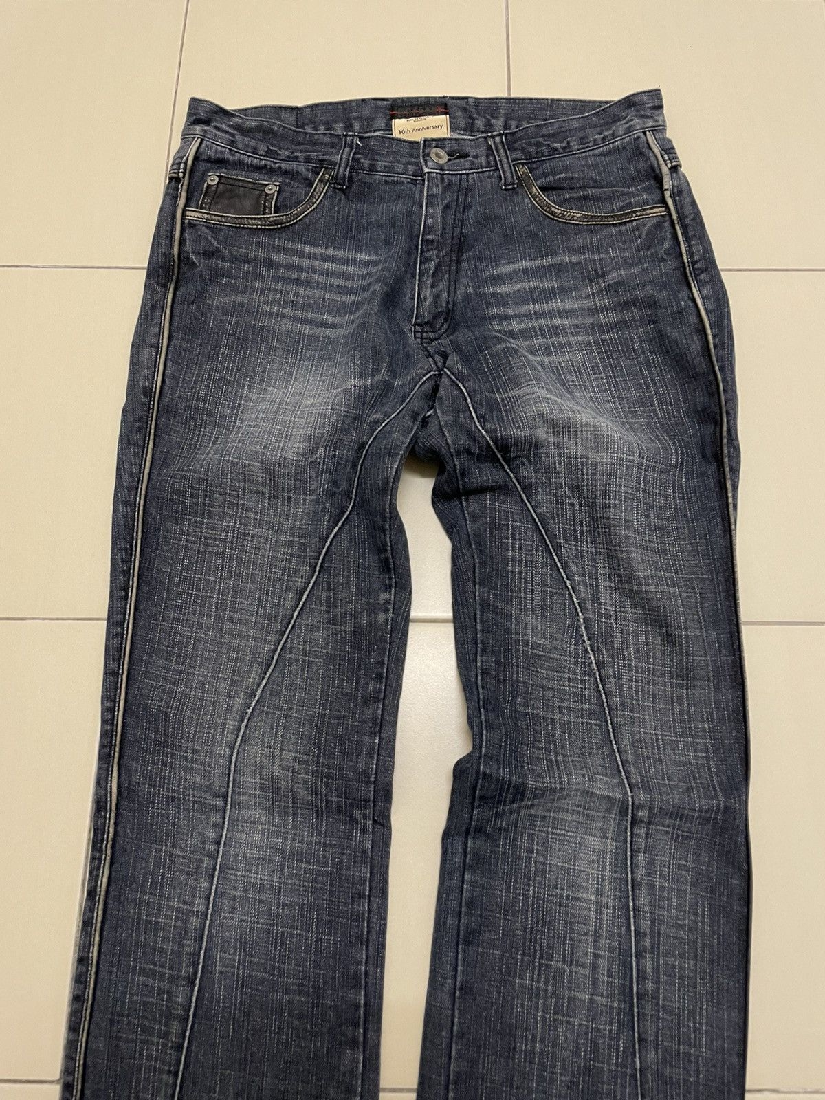 Morgan Homme Morgan Homme Straight Cut Jeans With Leather Detailing Size US 33 - 3 Thumbnail
