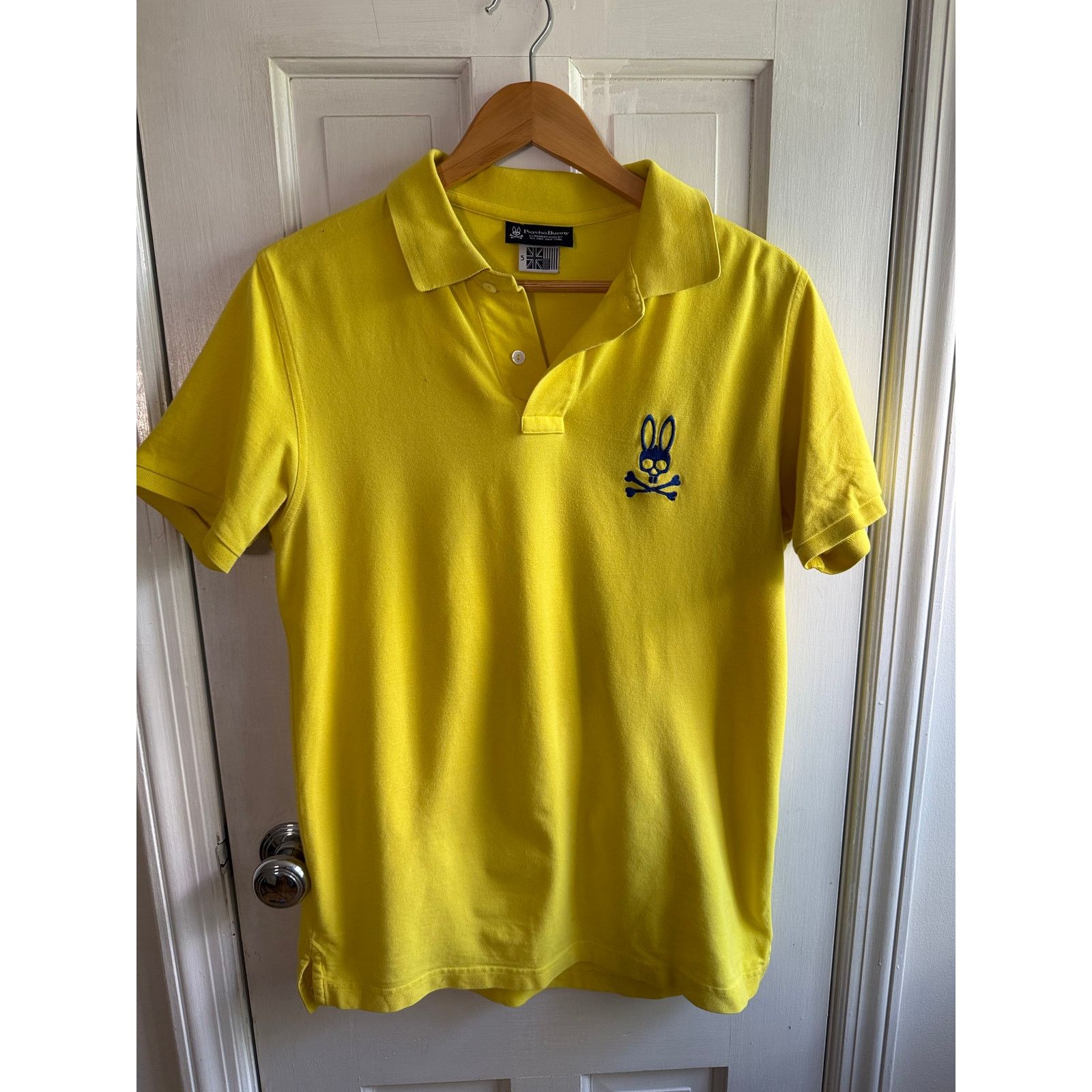 Psycho Bunny Men’s Small Yellow Polo Shirt Blue Logo