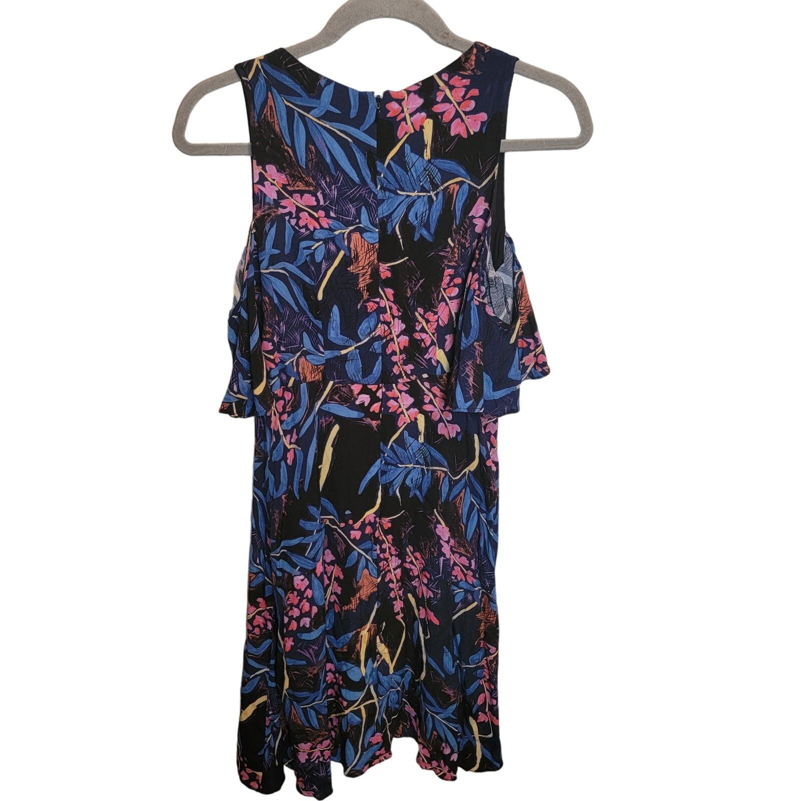 Anthropologie Black Pink Tropical Floral Cold Shoulder Dress Size 4 Size S / US 4 / IT 40 - 13 Thumbnail