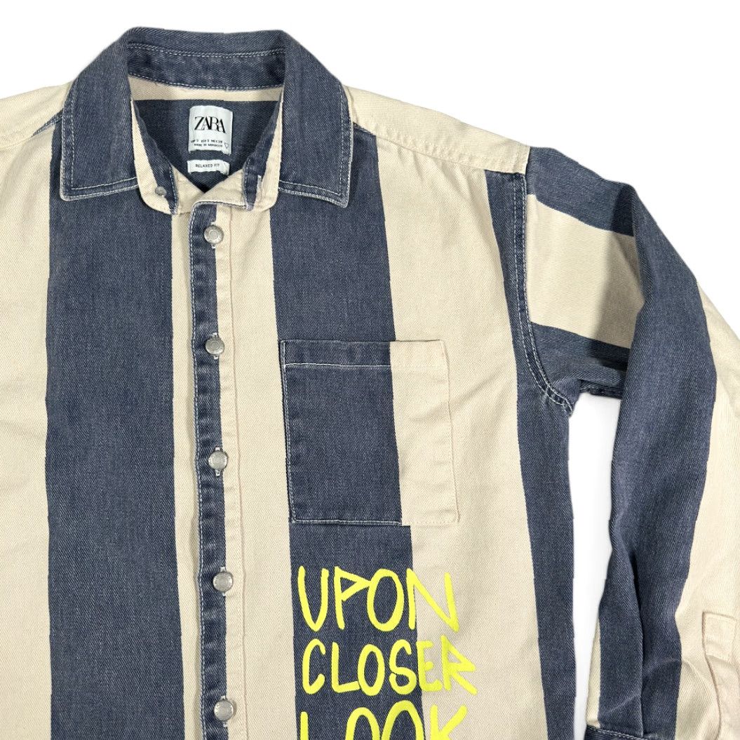 Zara Zara Shirt Adult SMALL Blue White Striped Denim Jean Graffiti Dance Days Away Size US S / EU 44-46 / 1 - 3 Thumbnail