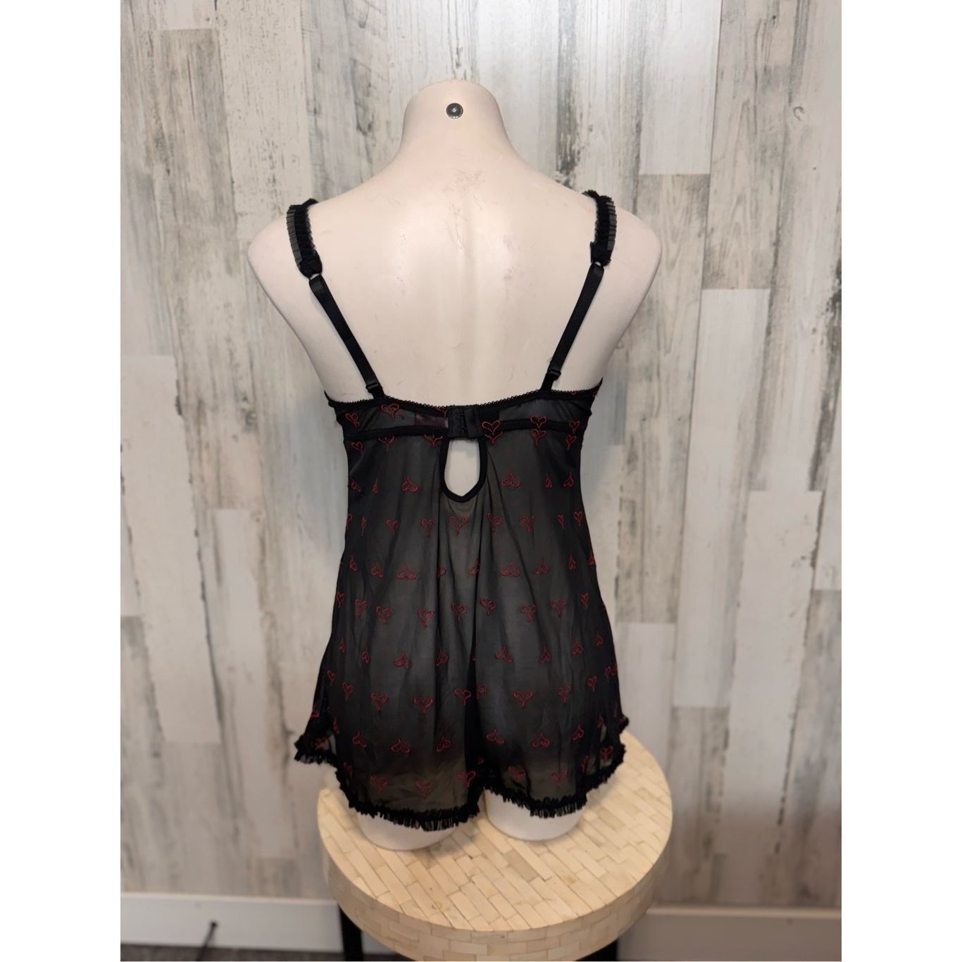 Native Native Intimates Black Sheer Babydoll Lingerie with Red Hear Size ONE SIZE - 5 Thumbnail