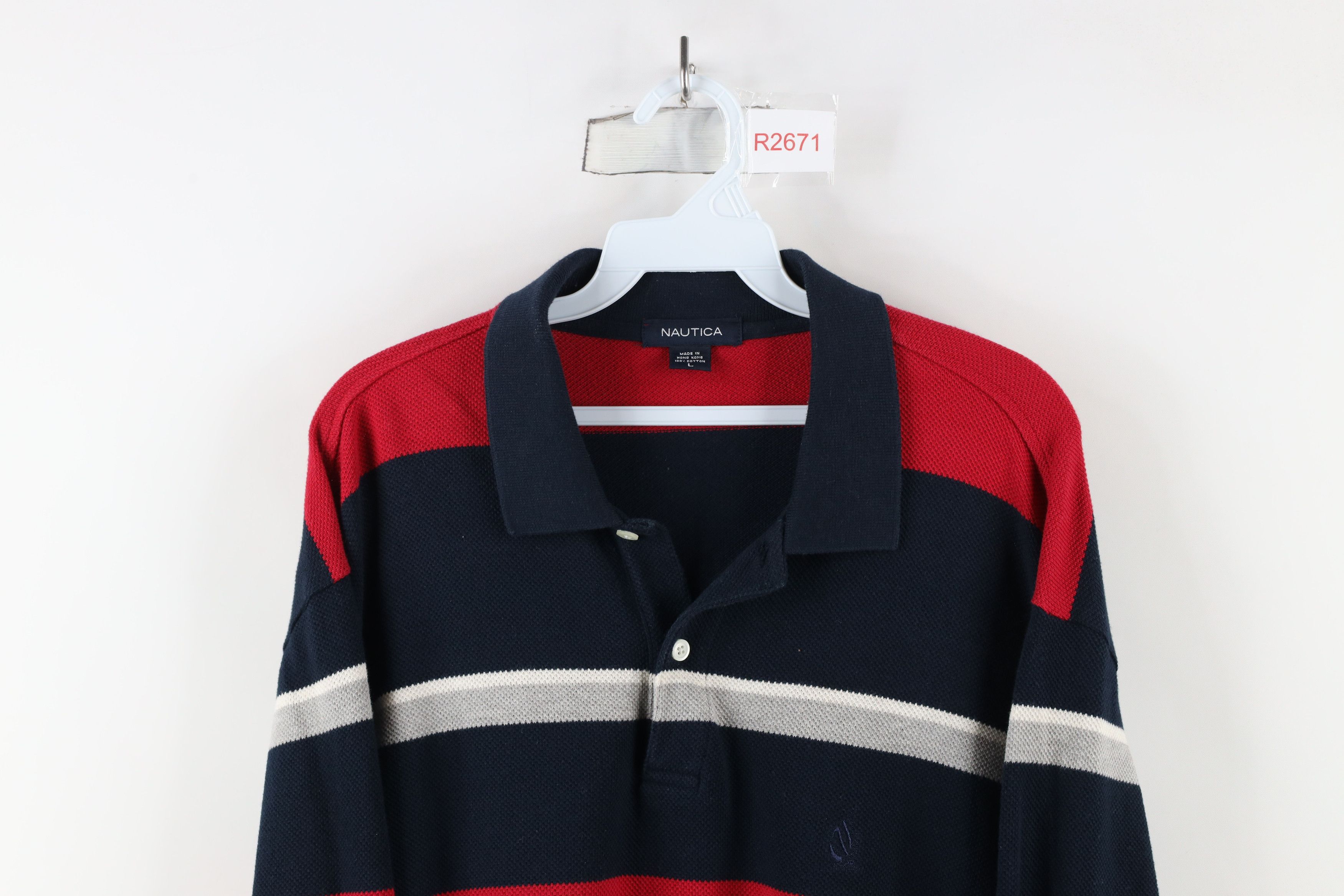 Nautica × Vintage Vintage 90s Nautica Thermal Waffle Knit Long Sleeve Polo Size US L / EU 52-54 / 3 - 2 Thumbnail