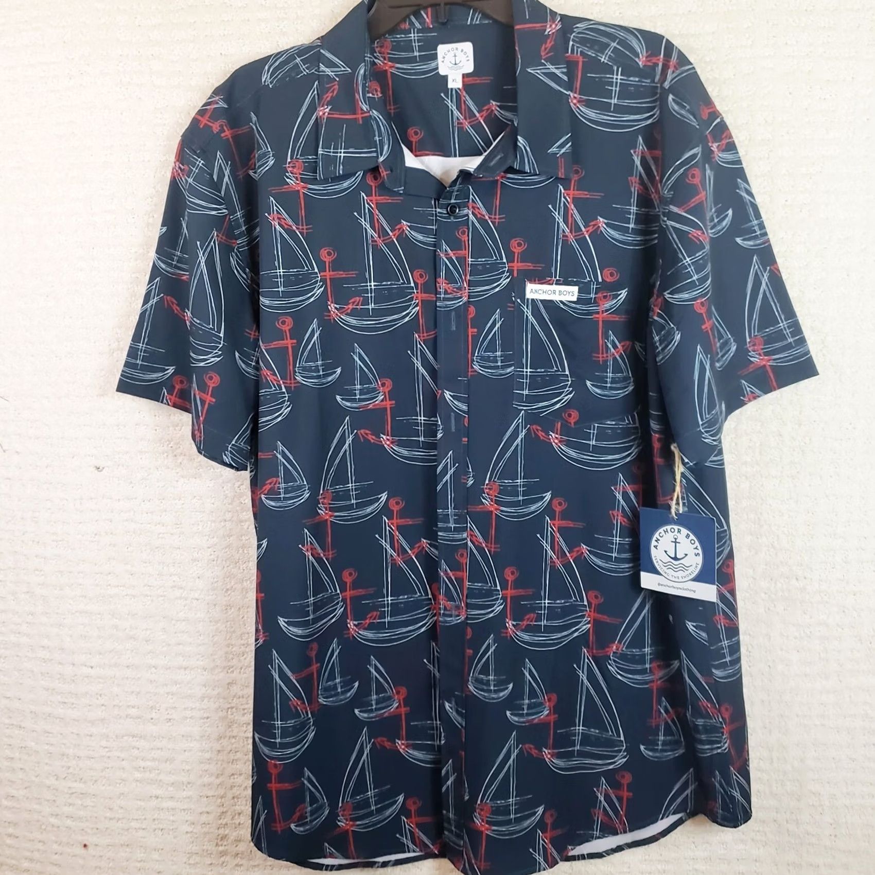 Vintage Anchor Boys Nautical Shirt Mens XL Blue Short Sleeve Casual Button Camp Hawaiian Size US XL / EU 56 / 4 - 2 Thumbnail