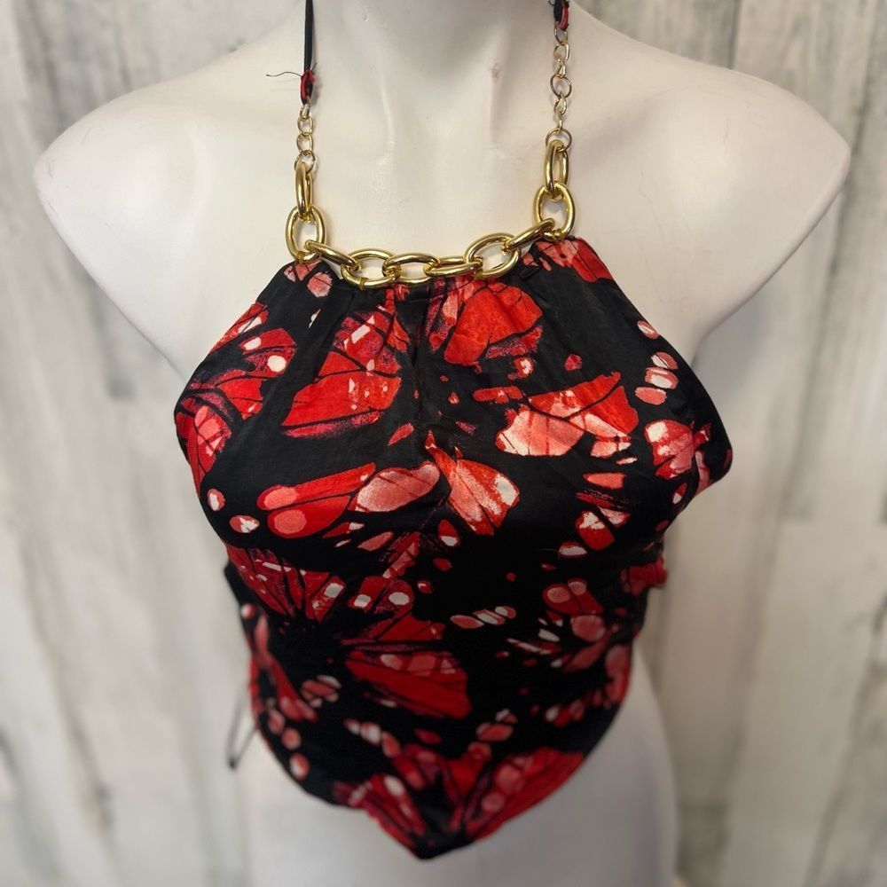 Other Meraki Red & Black Abstract Halter Top Small Gold Chain Neck Size S / US 4 / IT 40 - 5 Thumbnail