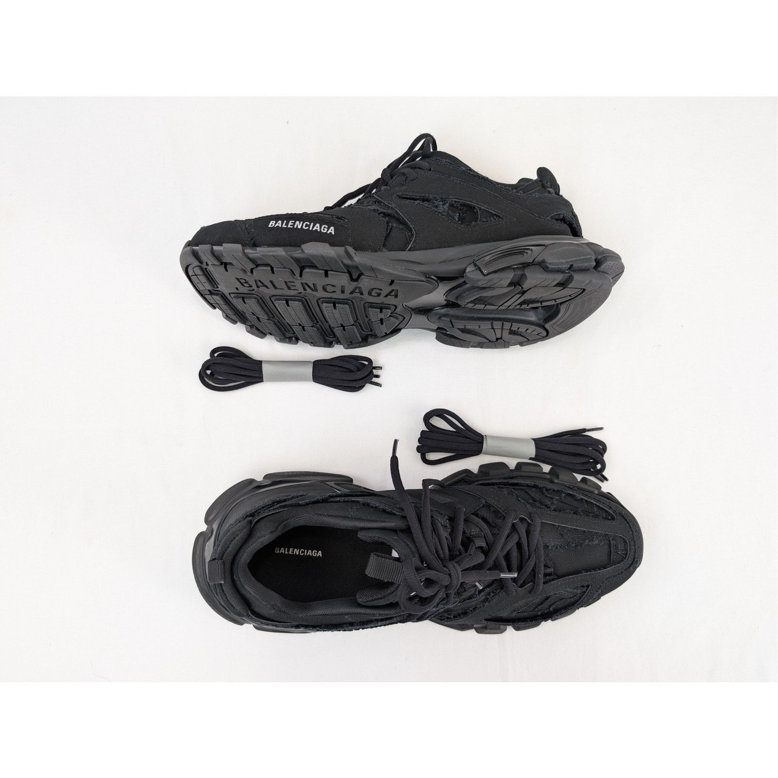 Balenciaga o1rshd1 Destroyed Canvas Track Sneakers in Black Size US 12 / EU 45 - 1 Thumbnail