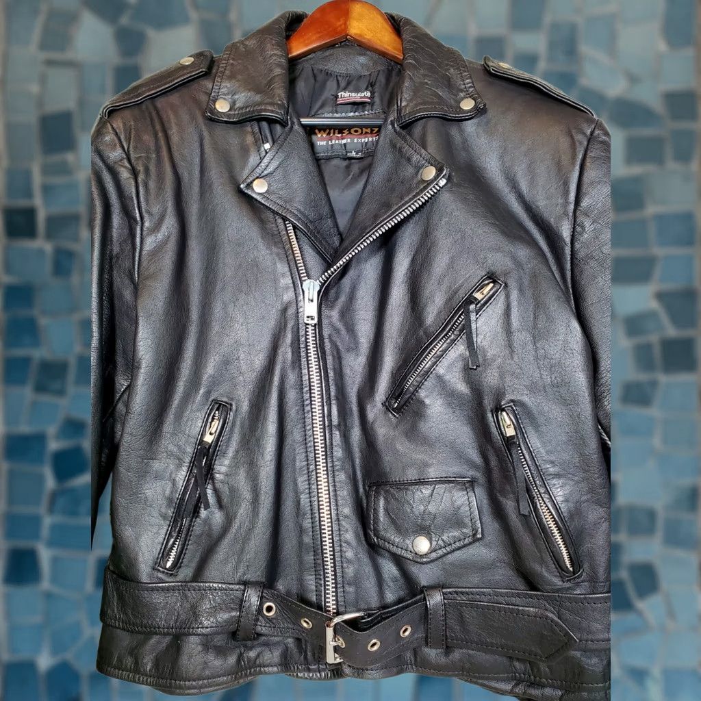 Vintage VINTAGE Wilsons Black Leather Motorcycle Biker Jacket Thinsulate L Mens L Size US L / EU 52-54 / 3 - 1 Thumbnail