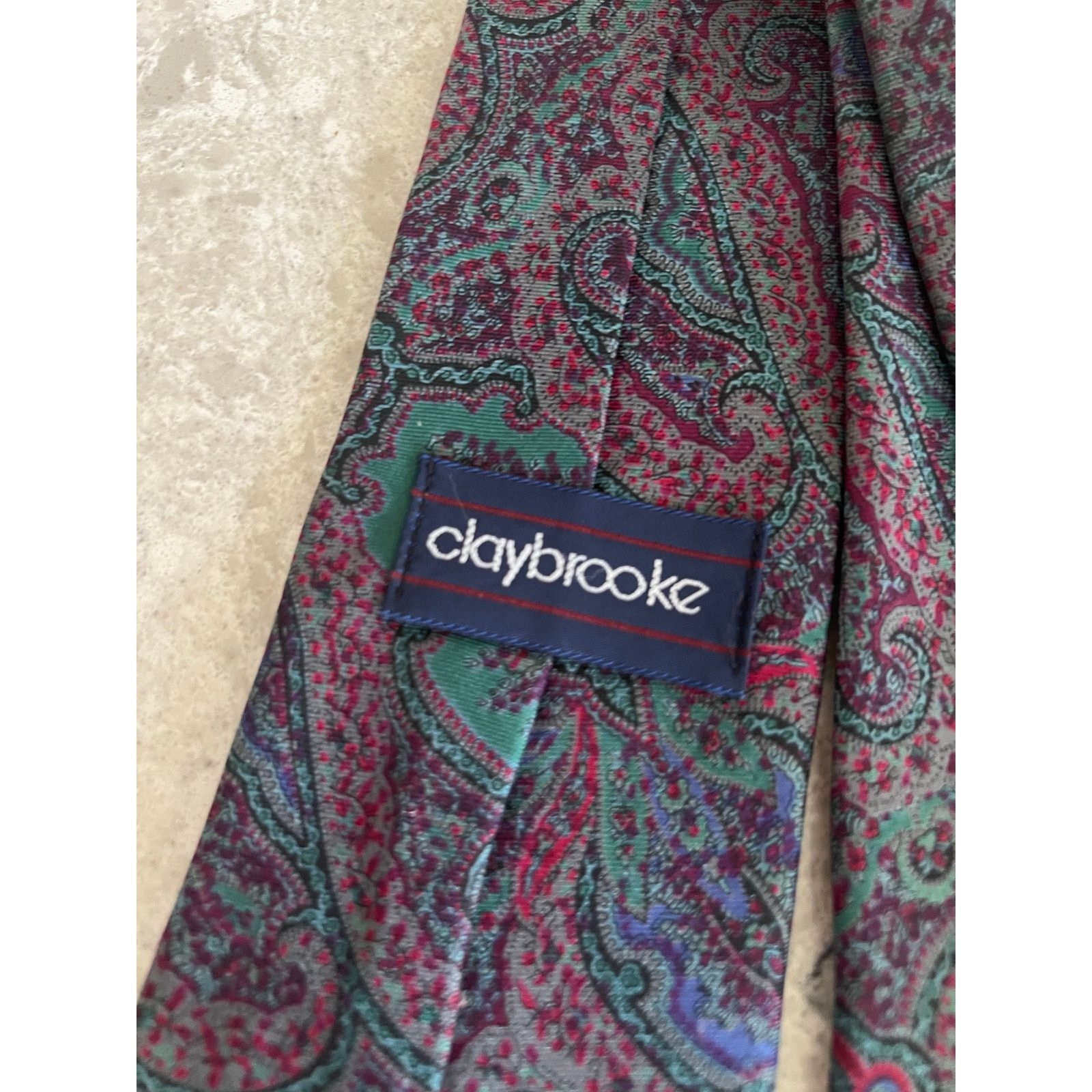 Vintage Claybrooke 100% Silk Neck Tie Hand Made Purple Blue Paisley Size ONE SIZE - 4 Thumbnail