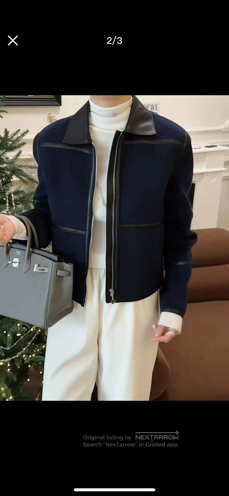 Hermes Hermes Navy Blue Leather Patch Cashmere Short Coat Size XS / US 0-2 / IT 36-38 - 1 Thumbnail