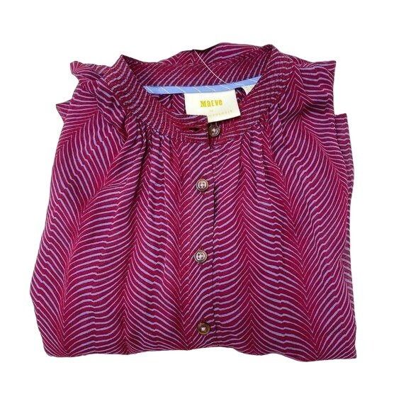 Anthropologie Maeve Sheer Magenta Button-Down Long Tunic Blouse Size XS / US 0-2 / IT 36-38 - 5 Thumbnail