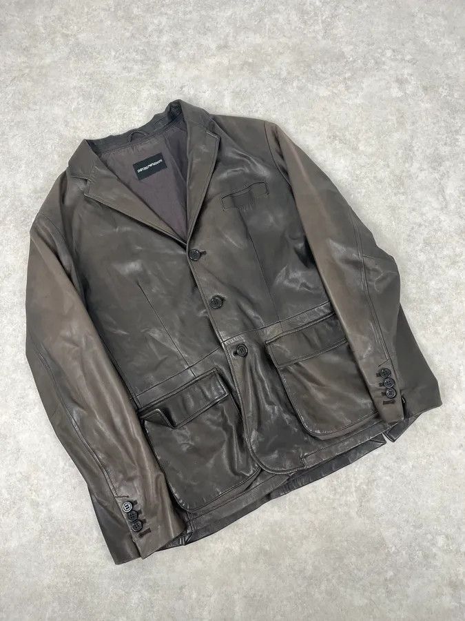 Emporio Armani FW2008 Emporio Armani Faded Brown Leather Blazer Jacket Size 44R - 5 Thumbnail