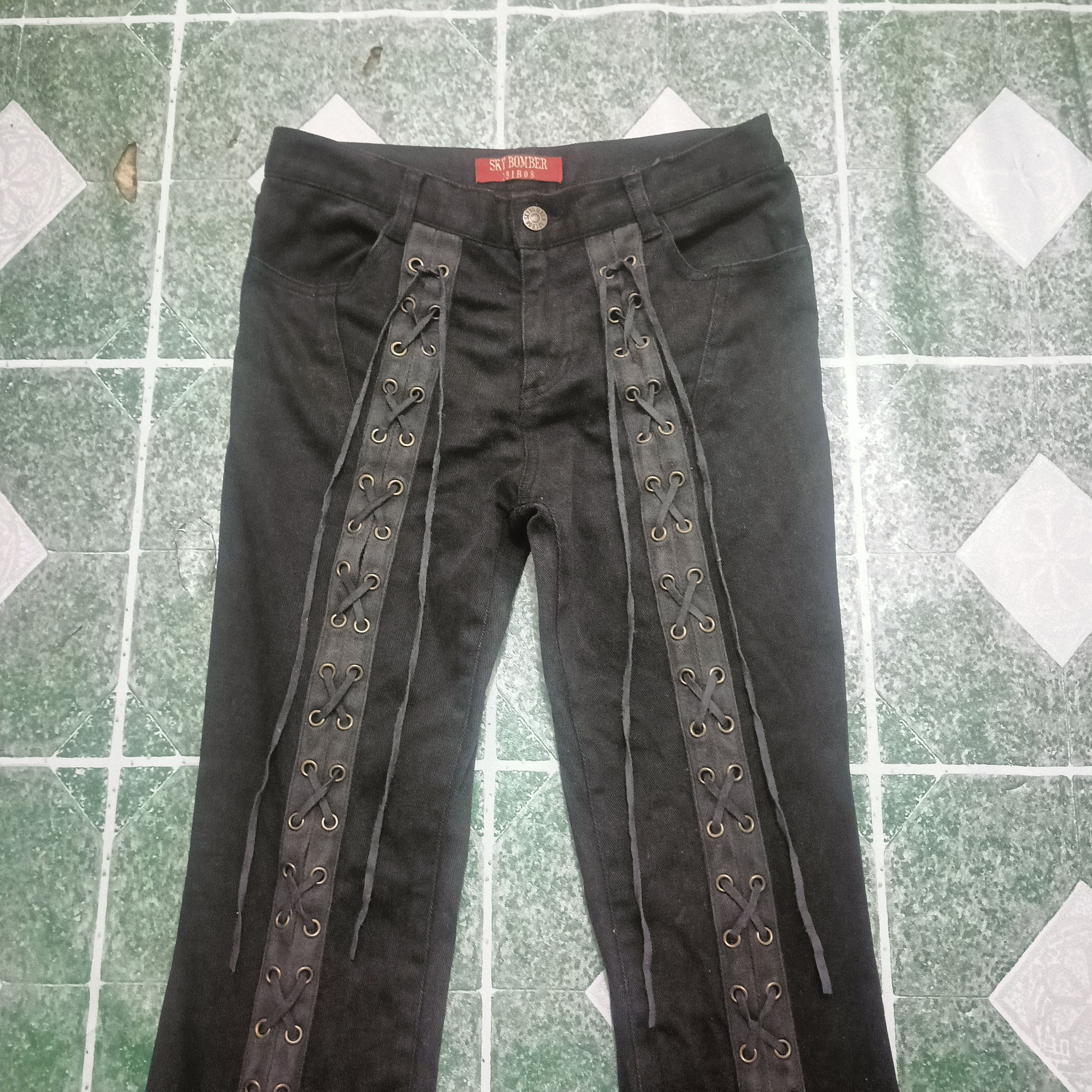 If Six Was Nine Rare!!! 90's Sky Bomber Lace up Stretch bootcut Black jeans Size 27" / US 4 / IT 40 - 2 Thumbnail