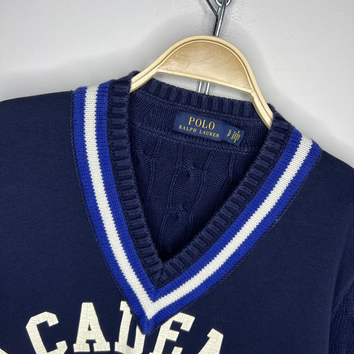 Polo Ralph Lauren × Vintage Polo Ralph Lauren Academy Mens Cable Knit Navy Sweater Size US S / EU 44-46 / 1 - 5 Thumbnail