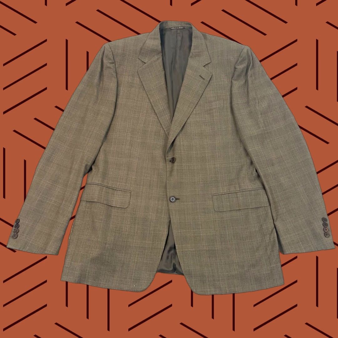 Canali CANALI Blazer Mens EU 54 L US 44 Suit Jacket Brown Wool 2-Button Windowpane Long Regular Size 46R - 1 Thumbnail