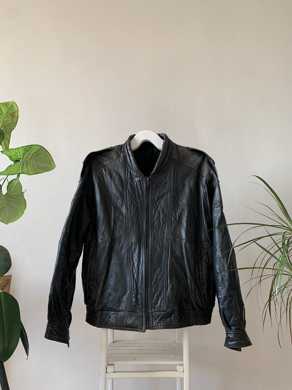 Vintage 90s Y2K Faded Leather Bomber Jacket ysl gucci yohji yamamoto Size US M / EU 48-50 / 2 - 1 Thumbnail