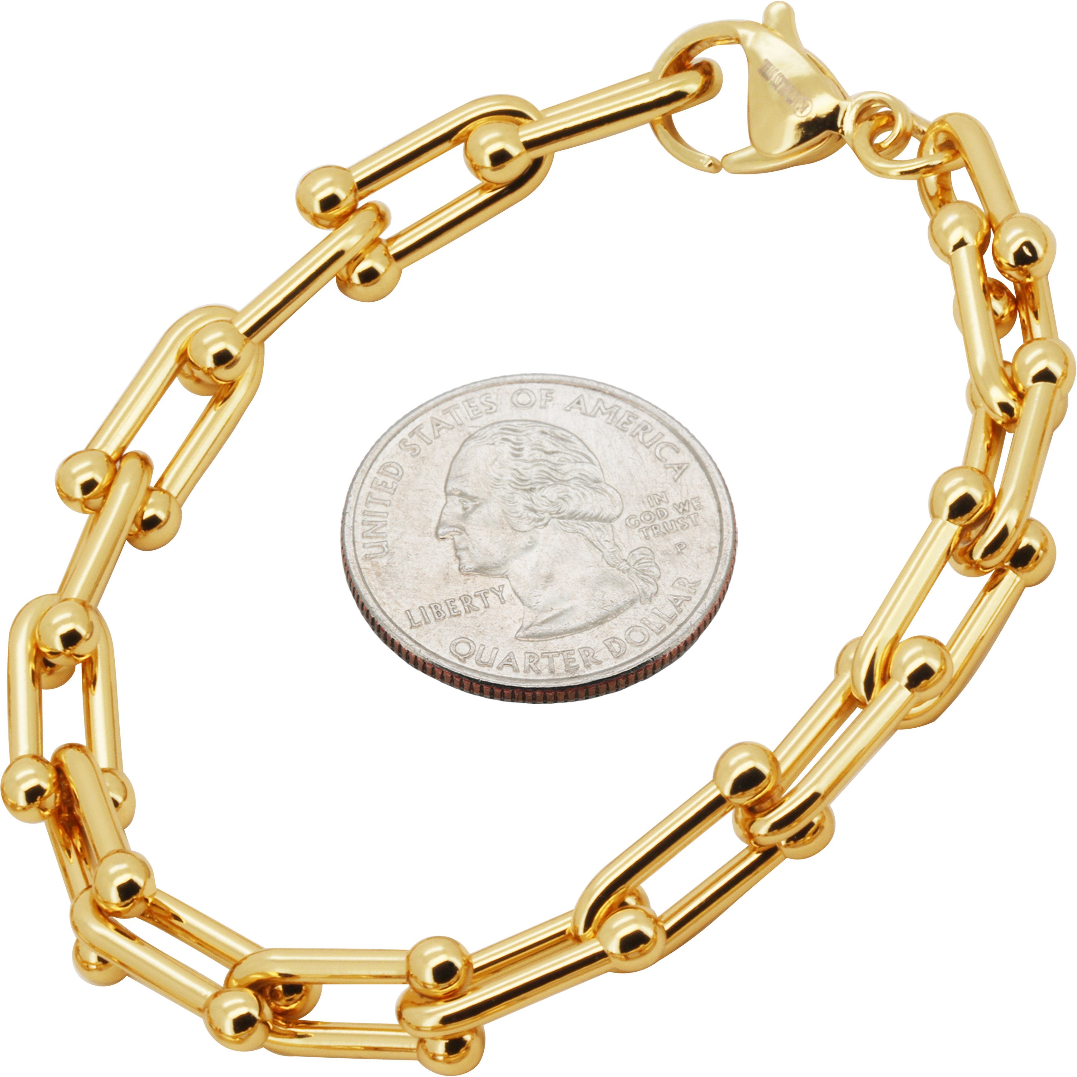 Other 316L SS 18k GP 8mm Horseshoe Graduated Link Bracelet 7.5" Size ONE SIZE - 1 Preview