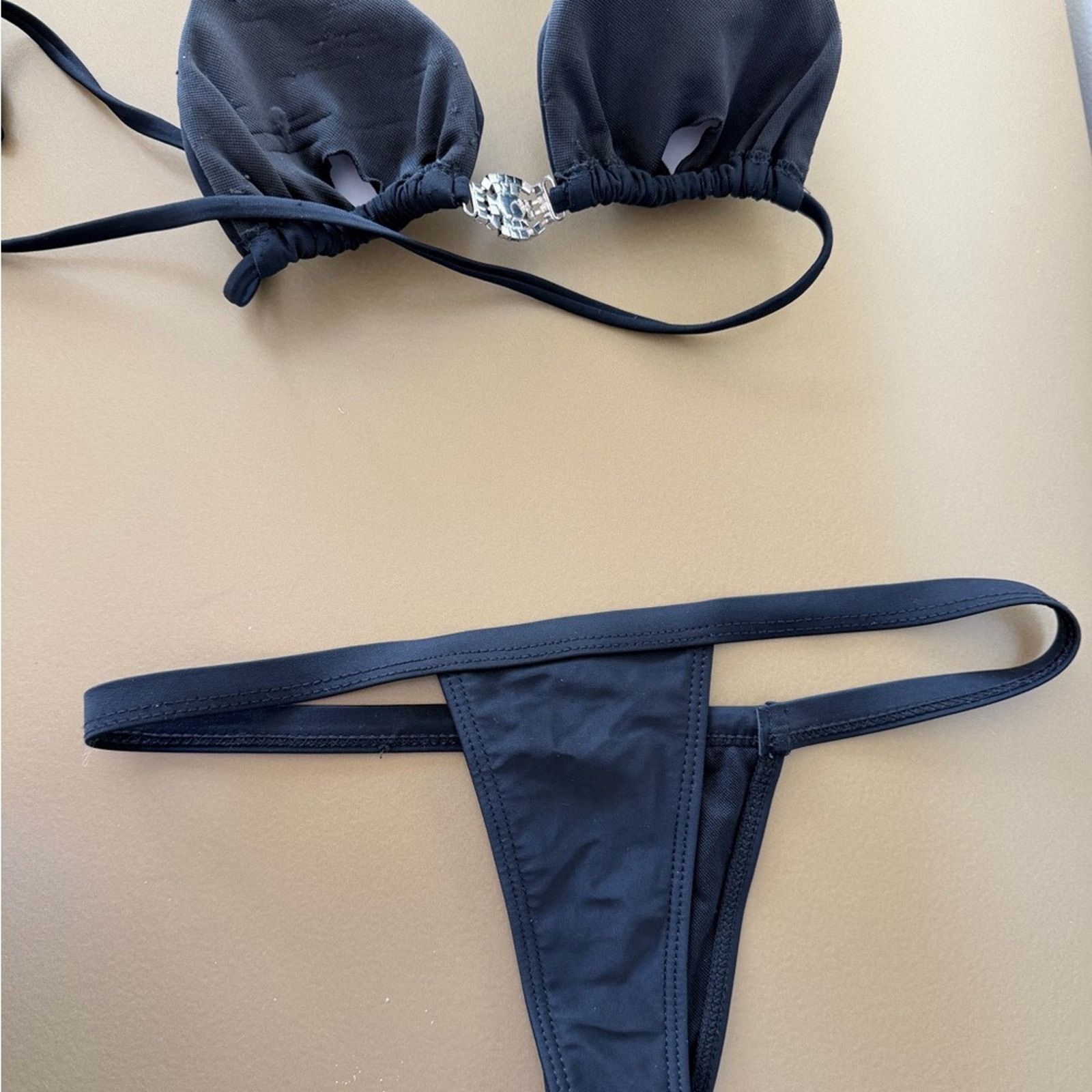 Other Black Bikini Swimsuit Swimwear with Rhinestones Thong size S Size ONE SIZE - 8 Thumbnail