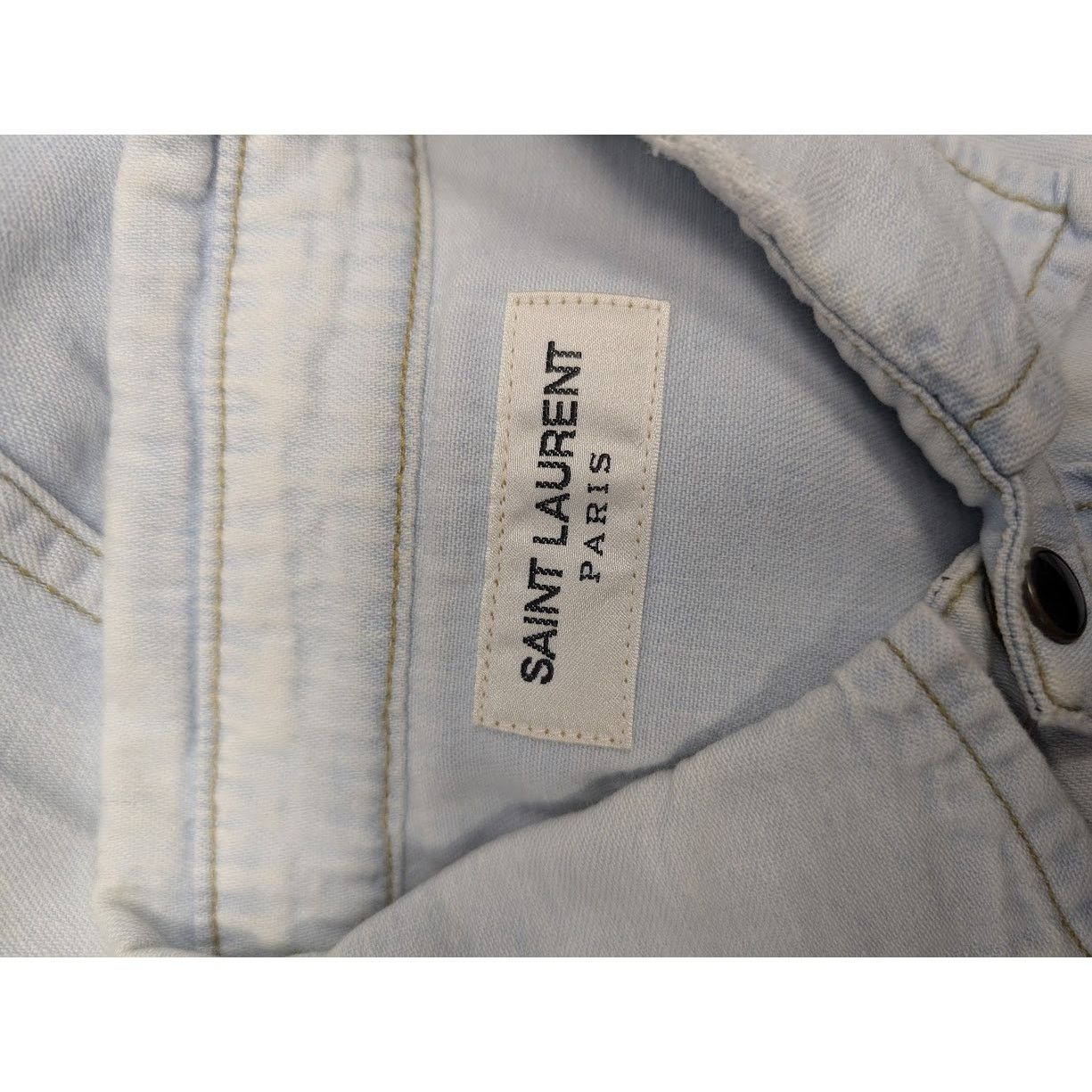 Saint Laurent Paris o1rshd1 CC20 Distressed Western Shirt in Sky Blue Size US M / EU 48-50 / 2 - 8 Thumbnail