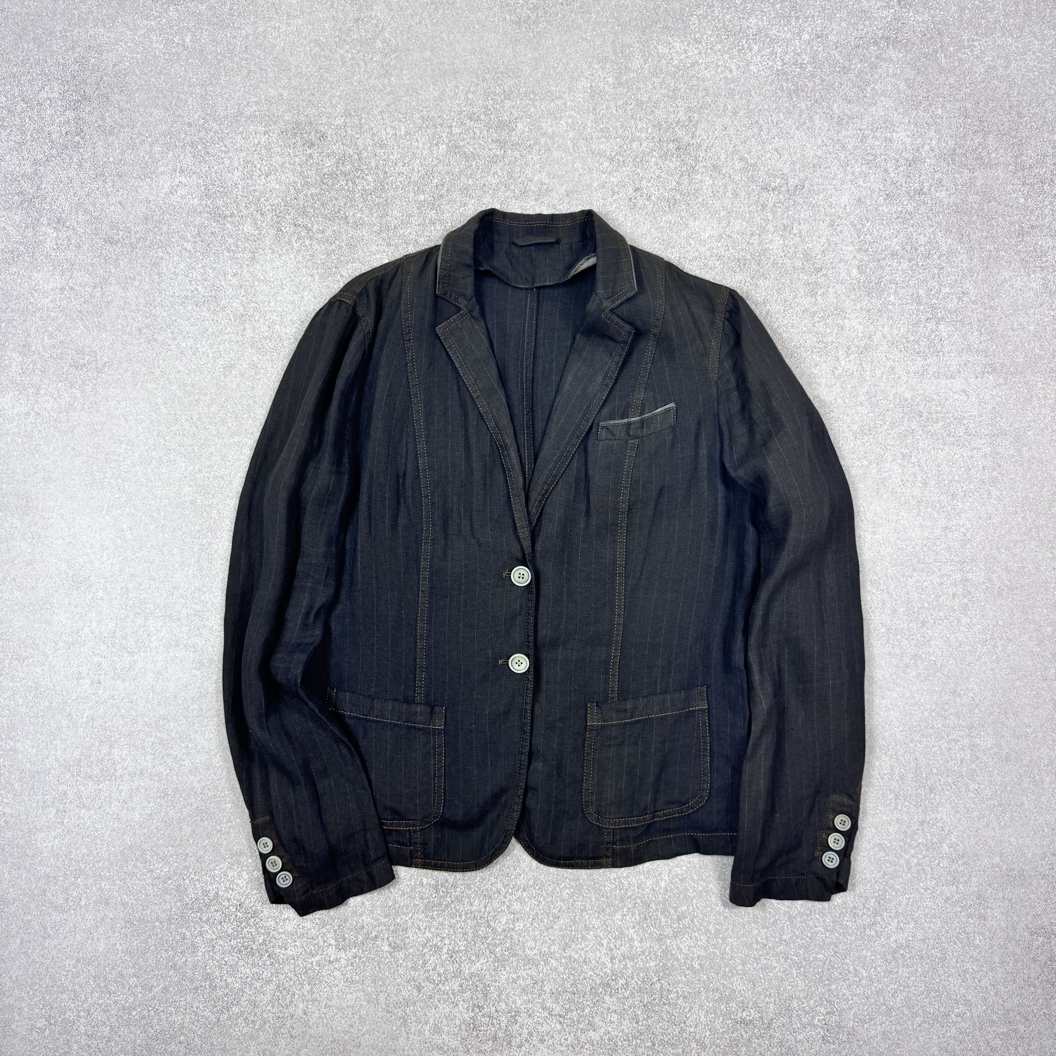 Brunello Cucinelli Women`s BRUNELLO CUCINELLI NAVY 100% LINEN STRIPED BLAZER Size L / US 10 / IT 46 - 1 Thumbnail