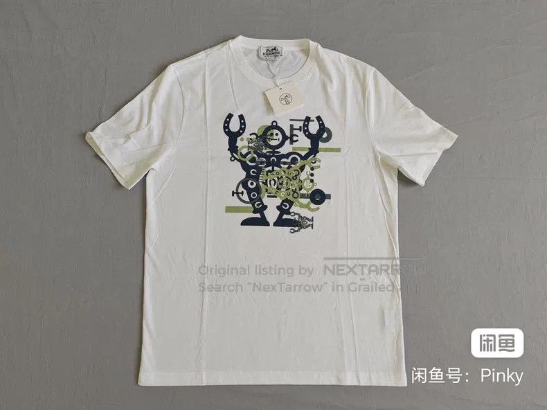 Hermes Hermes Men's Robot Short Sleeve T-Shirt, White, Pure Cotto Size US M / EU 48-50 / 2 - 1 Thumbnail