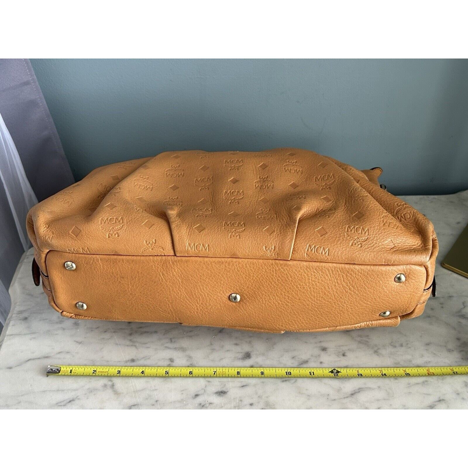 MCM MCM Visetos Leather Cross Shoulder Bag Camel Tan Handbag Size ONE SIZE - 10 Thumbnail