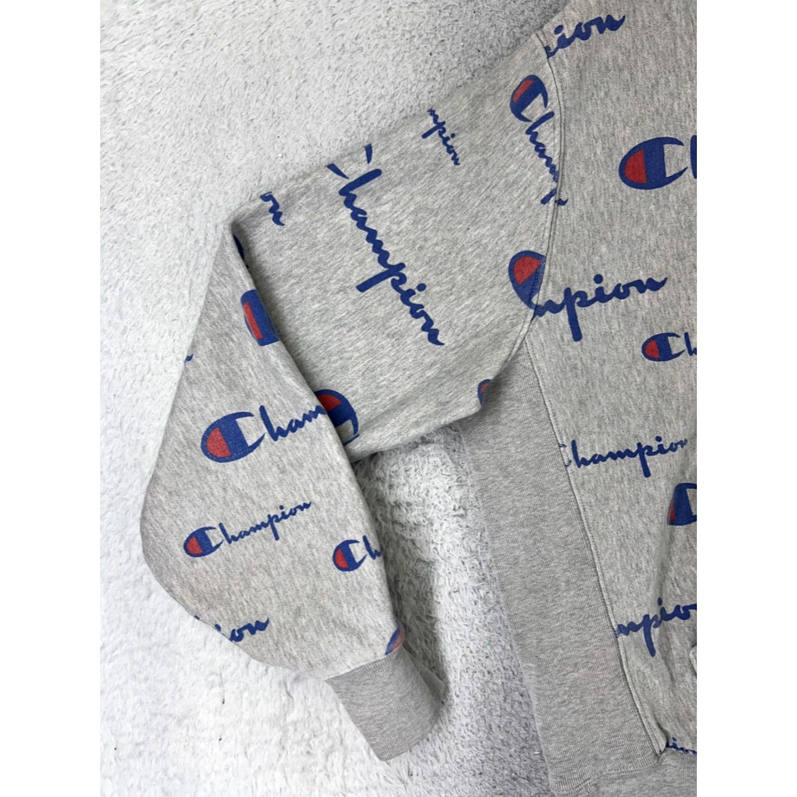 Champion Champion Hoodie Mens Large Gray All Over Print Pockets Zip Full Zip Cotton Polyester Jersey Logo __ Size US L / EU 52-54 / 3 - 3 Thumbnail