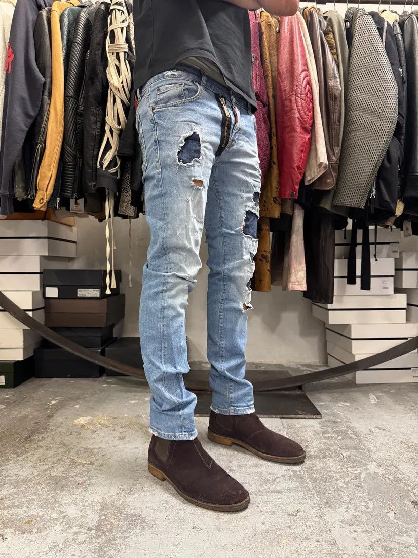 Designer × Dsquared2 × Vintage AW2014 DSquared2 Blue Distressed Patchwork Slim Denim Jeans Size US 31 - 2 Thumbnail
