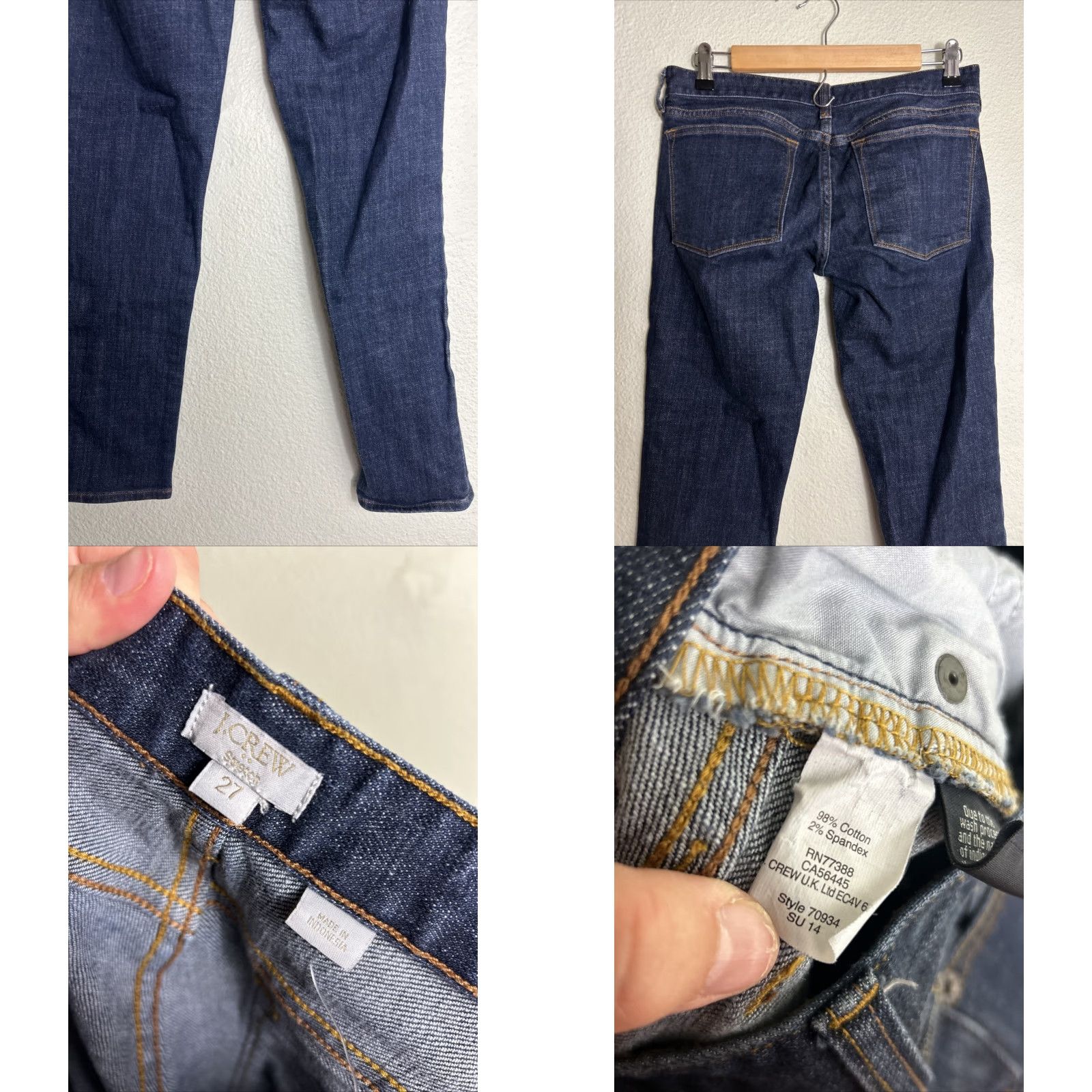 J.Crew J.CREW Skinny Straight Jeans Womens 27x27 Dark Wash Stretch Denim Blue Cotton Blend Zip Front Slim Rise Mid Size 27" / US 4 / IT 40 - 8 Thumbnail
