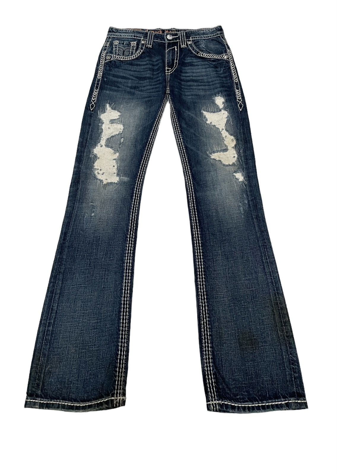 If Six Was Nine Rare Design Vintage Brand Rock Revival Ripped Jeans 2000s Size US 31 - 1 Thumbnail