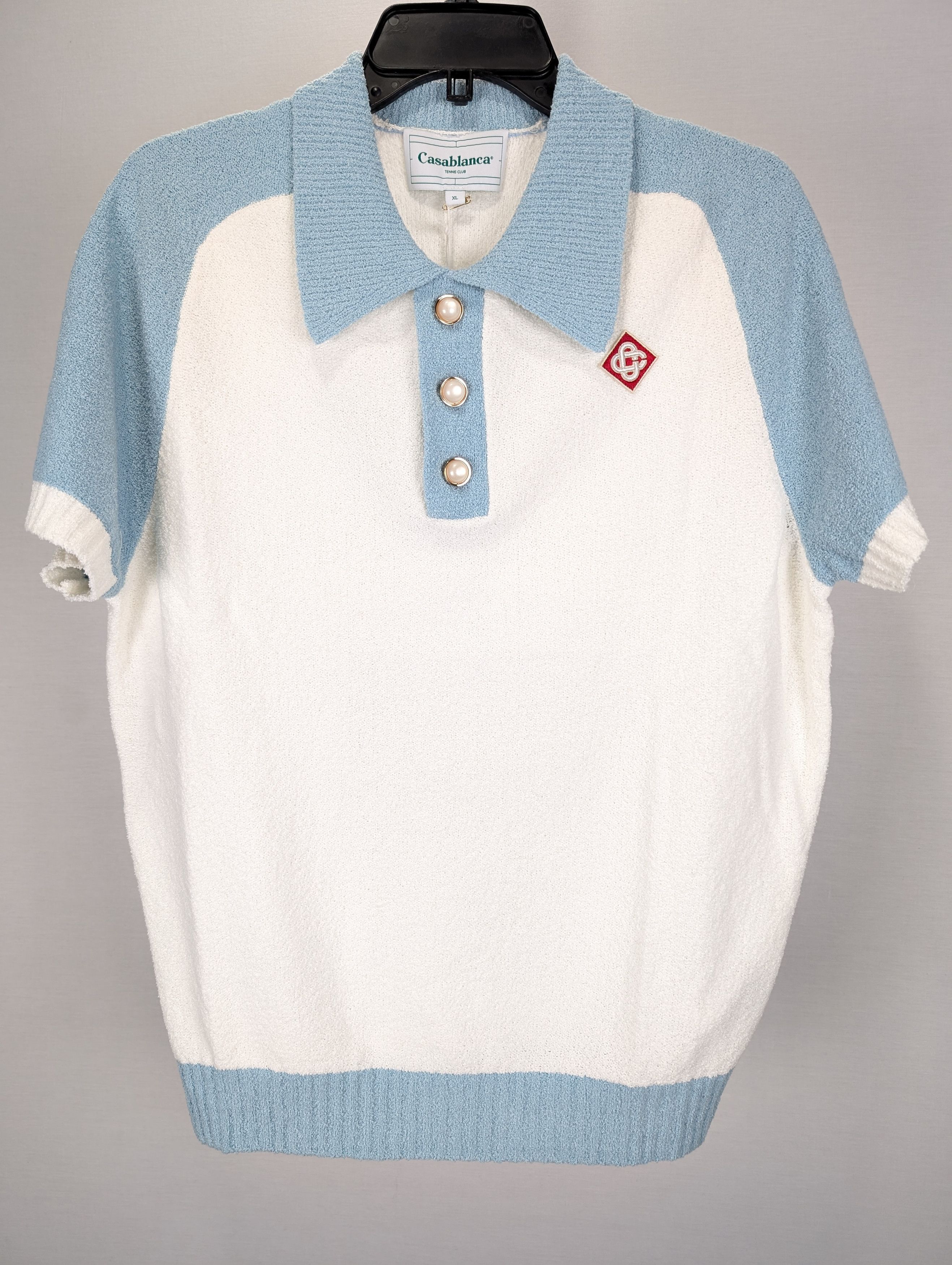 Casablanca o1rshd1 555 / Raglan Boucle Polo Shirt in White/Blue Size US XXL / EU 58 / 5 - 3 Thumbnail