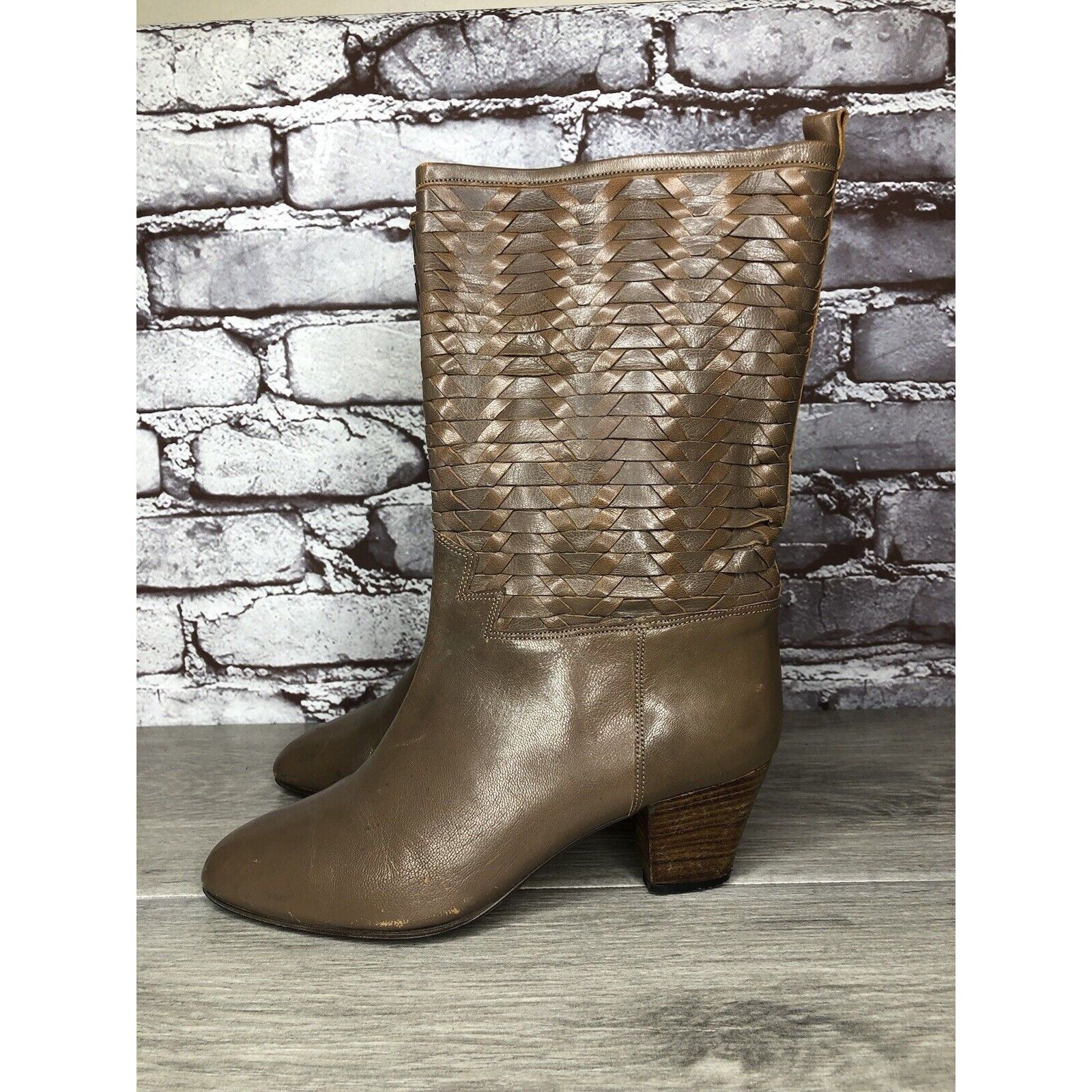 Frye Frye Vintage Taupe Leather Woven Weaves Heel Western Boots W Size US 5.5 / IT 35.5 - 18 Thumbnail