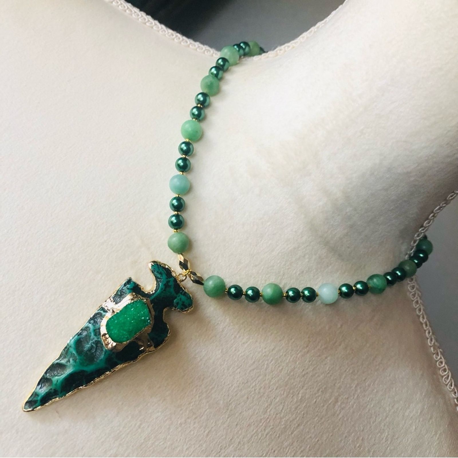 Handmade Handcrafted repurpose drusy ox arrowhead Pearl necklace Size ONE SIZE - 1 Thumbnail