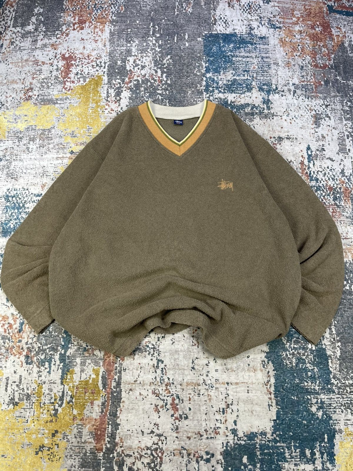 Stussy Vtg 90s Stussy V-Neck Pull Over Sweatshirt Size US XL / EU 56 / 4 - 4 Thumbnail