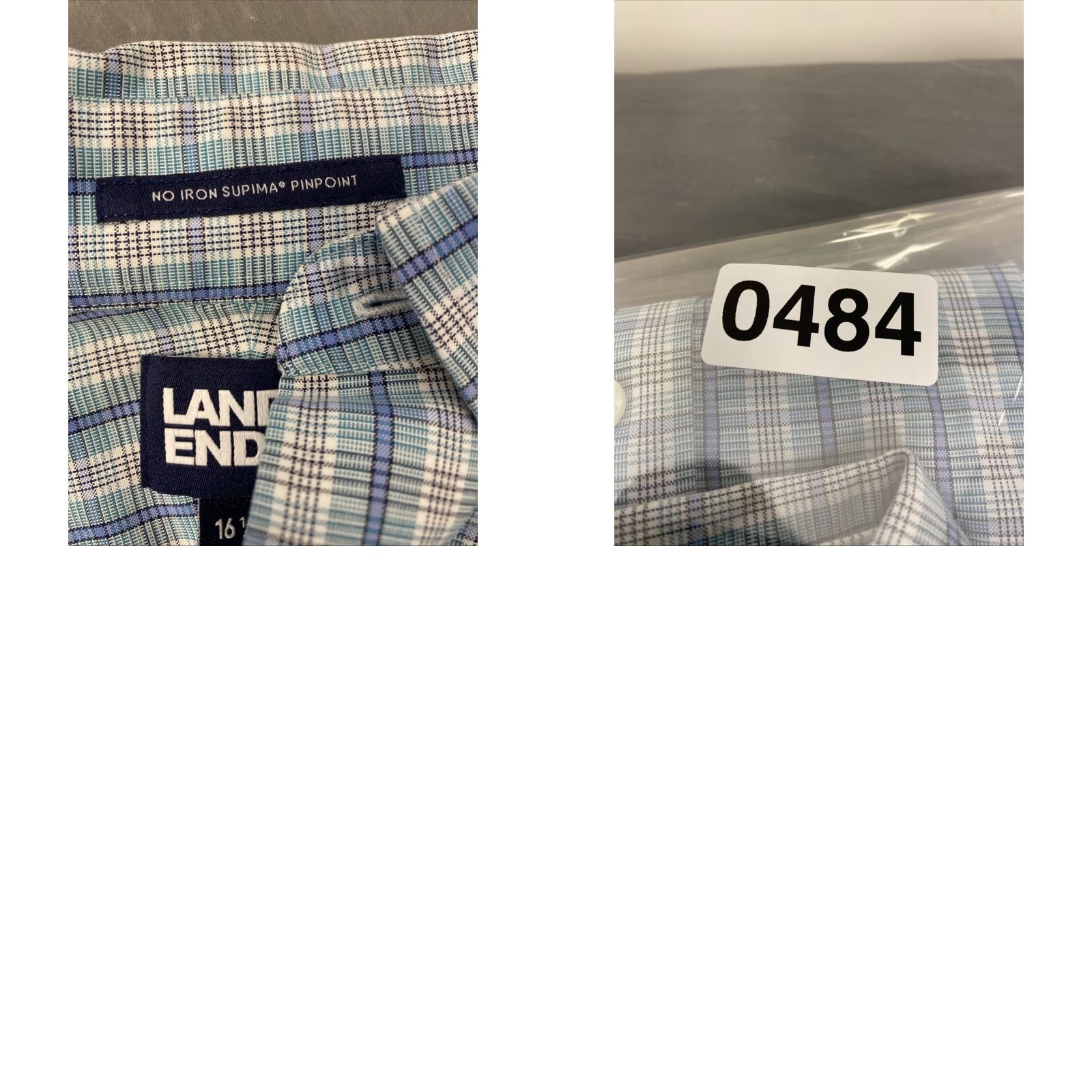 Lands' End Lands' End Shirt Button-Down Mens 16.5 Turquoise Plaid Long Sleeve Classic Trim Fit Size US XL / EU 56 / 4 - 9 Thumbnail