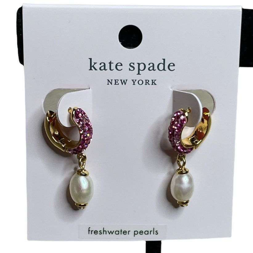 Kate Spade Kate Spade Freshwater Pearl Pave Power Huggies Earrings Size ONE SIZE - 1 Thumbnail