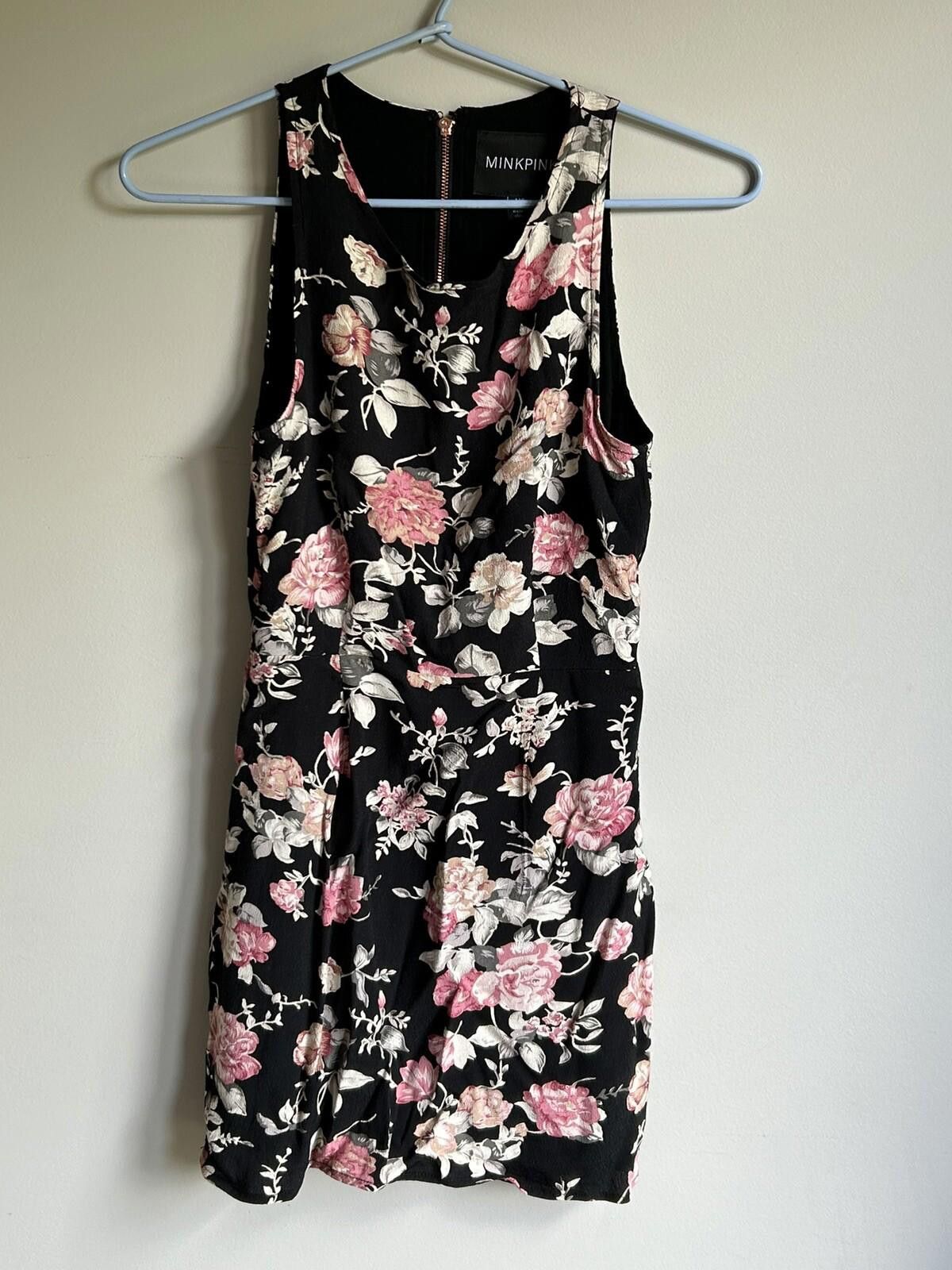 MINKPINK Mink Pink Dress Black Pink floral cotton lined Size Xs (001) Size XS / US 0-2 / IT 36-38 - 1 Thumbnail