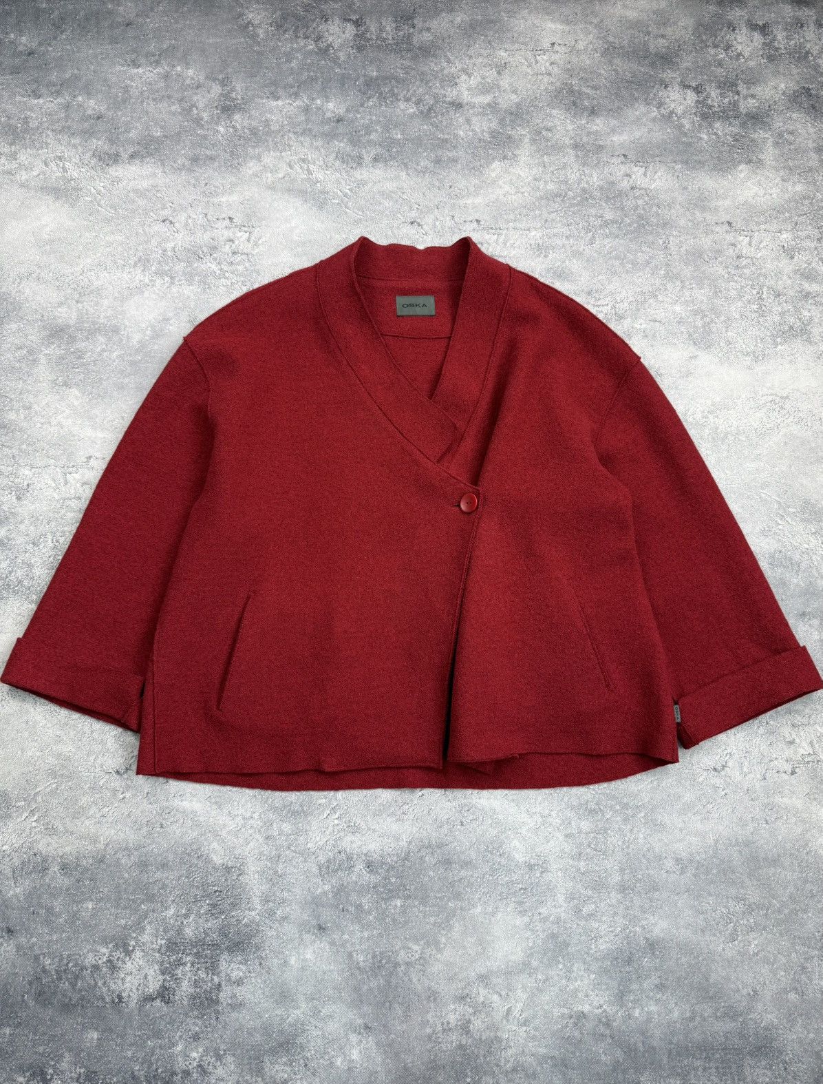 OSKA Oska Boiled Wool Coat Jacket Red Blazer Avant Garde Cardigan Size L / US 10 / IT 46 - 2 Thumbnail