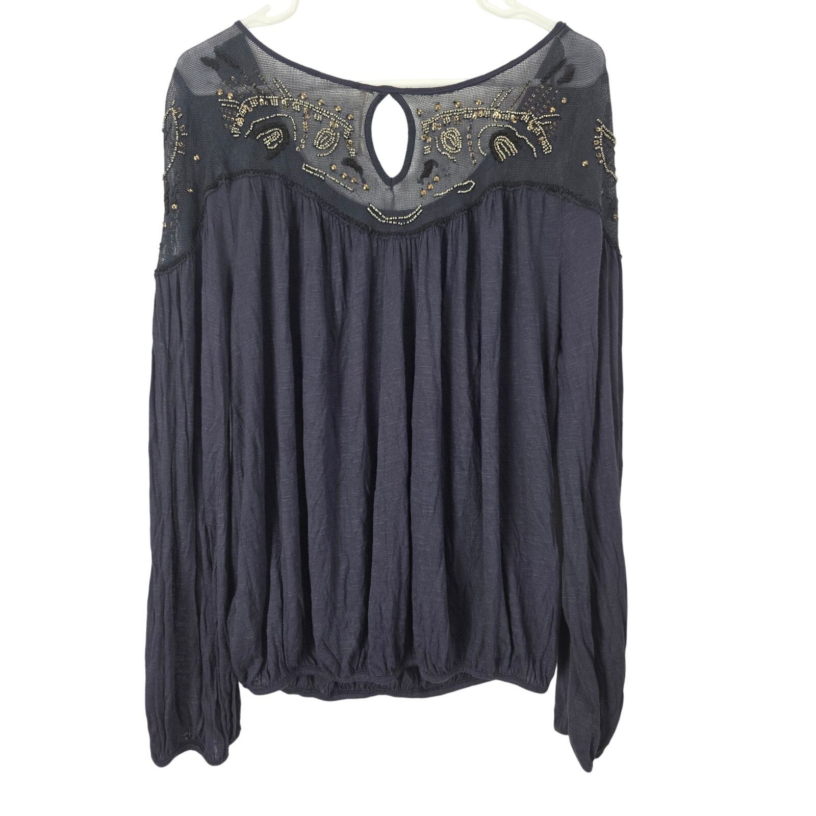 Free People Free People Beaded Boho Long Sleeve Top M Womens Boat Neck Size M / US 6-8 / IT 42-44 - 7 Thumbnail