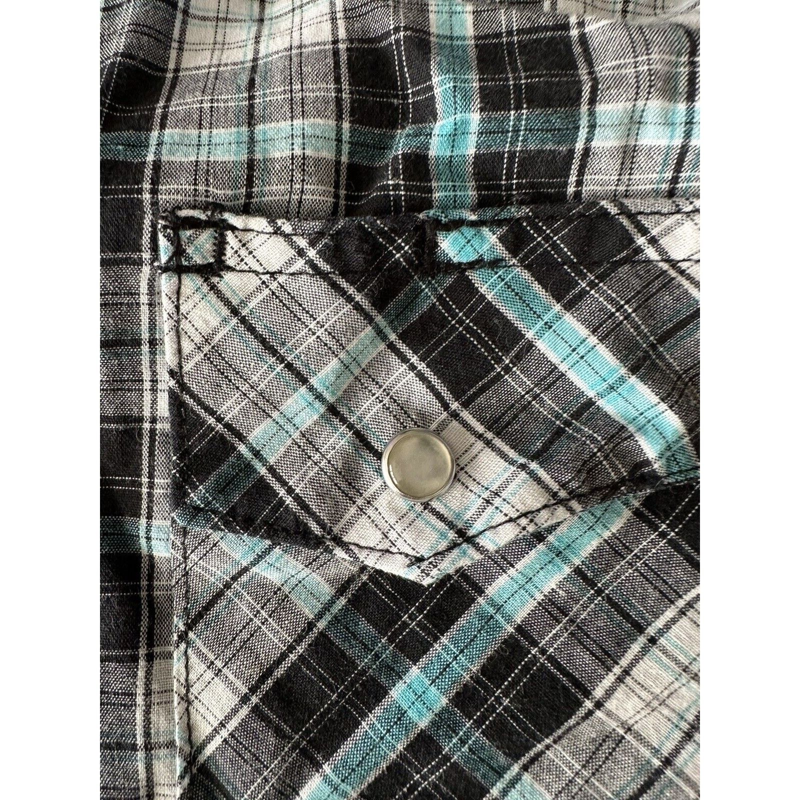 Wrangler WRANGLER Wrancher Shirt LR White/Black/Teal Plaid Pearl Snap Size US L / EU 52-54 / 3 - 6 Thumbnail