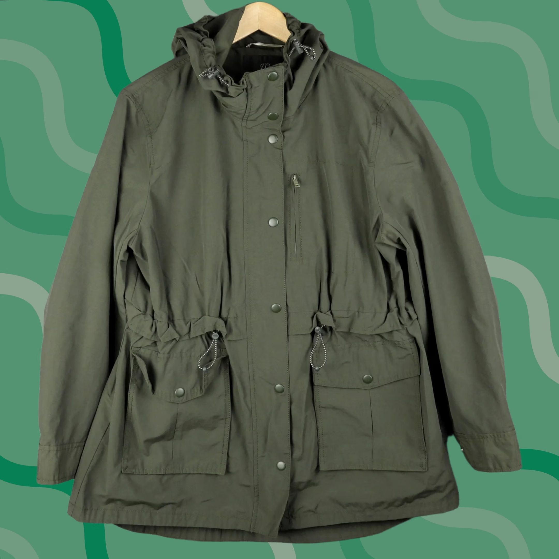 J.Crew J.Crew Utility Parka Jacket Womens Medium Green Hooded Pockets Zipper Drawstring Mid-Length Size M / US 6-8 / IT 42-44 - 1 Thumbnail